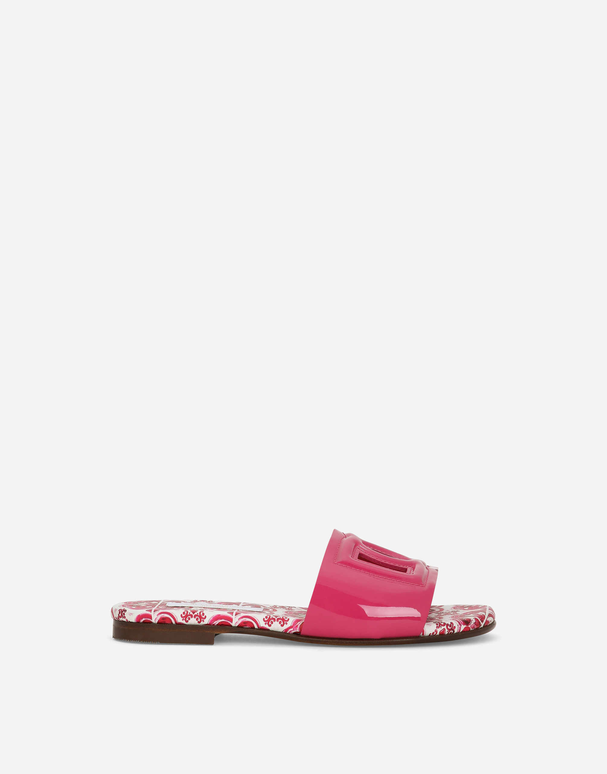 Shop Dolce & Gabbana Patent Leather Slides With Dg Logo In Pink
