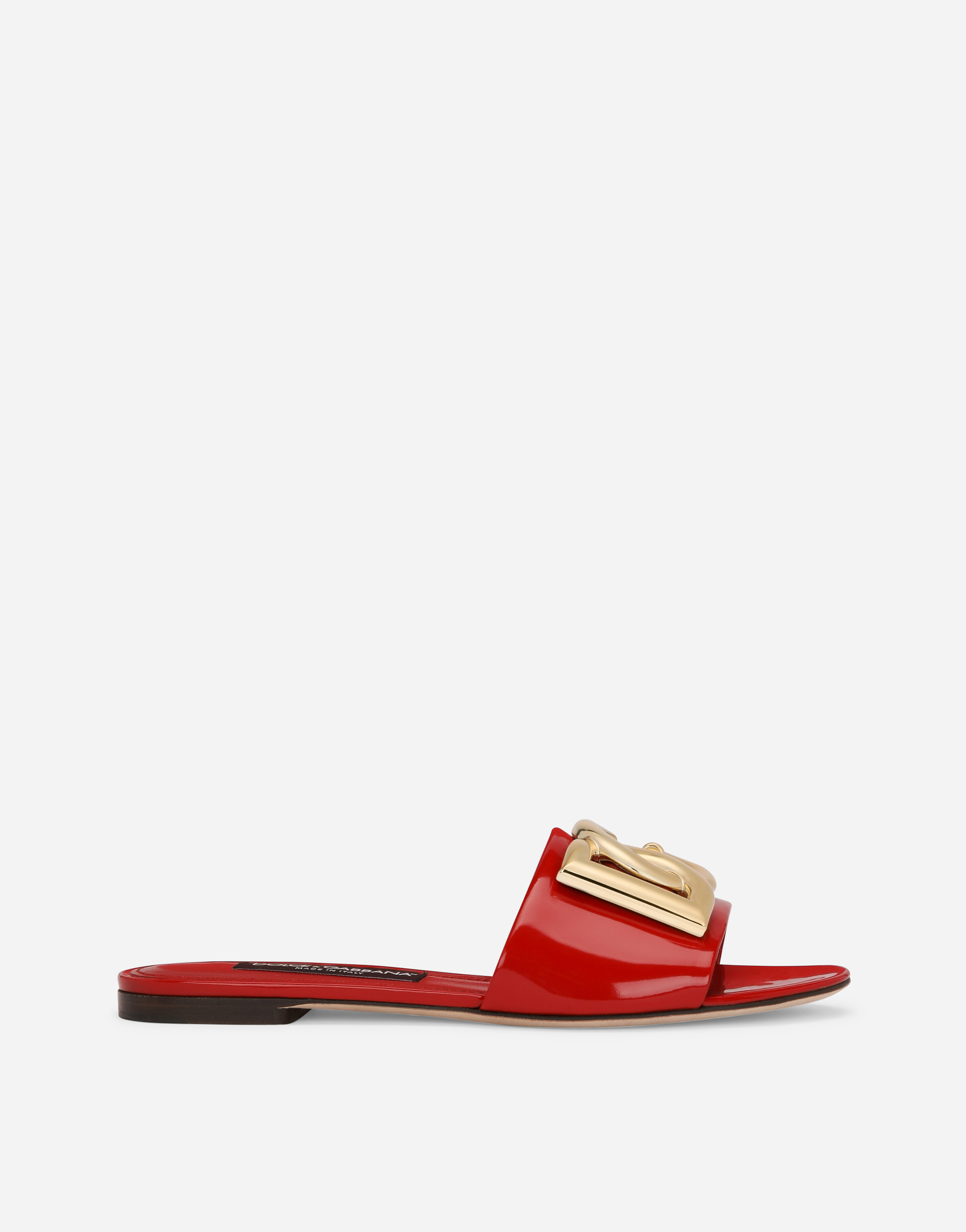 Dolce & Gabbana Polished Calfskin Sliders With Dg Logo In Red