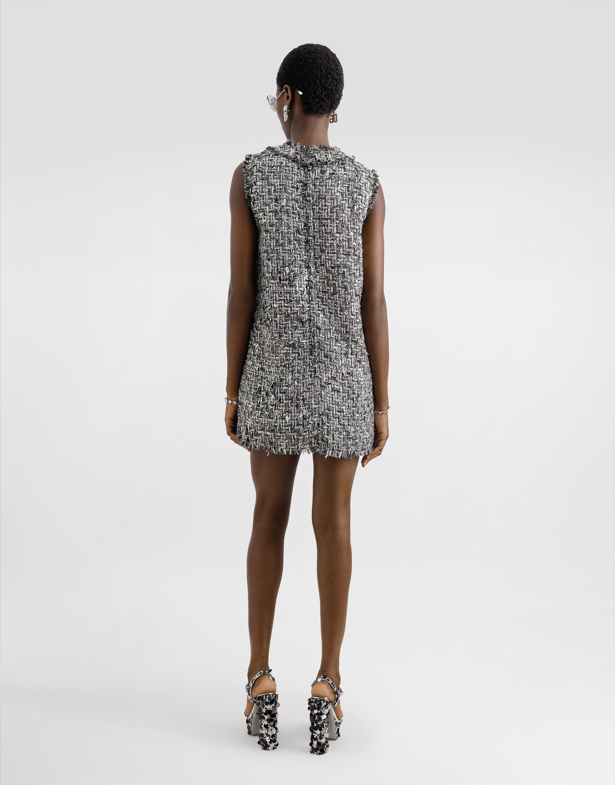 Dolce & Gabbana Short Raschel Tweed Sack Dress In Multicolor