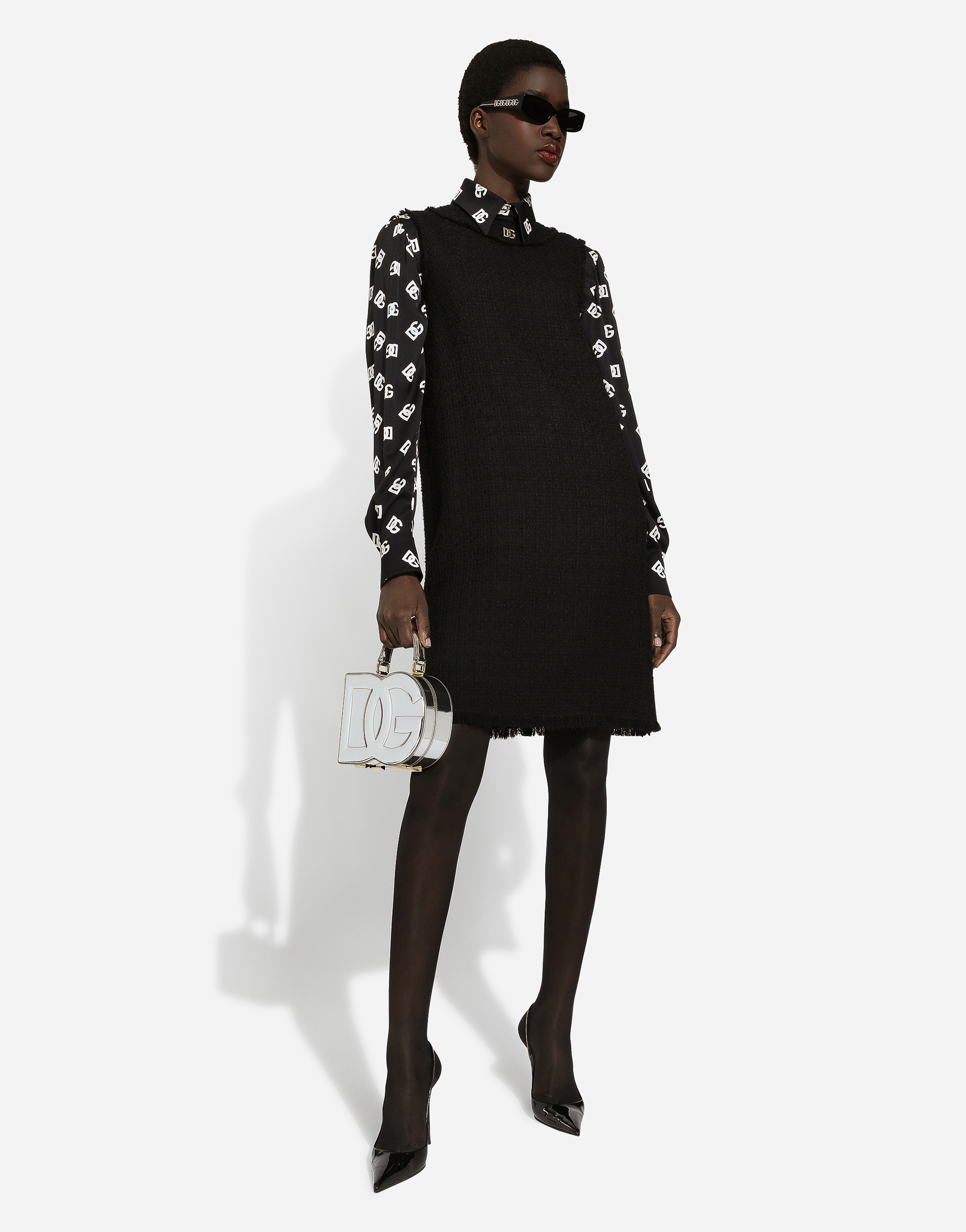 Raschel tweed calf-length dress with DG logo