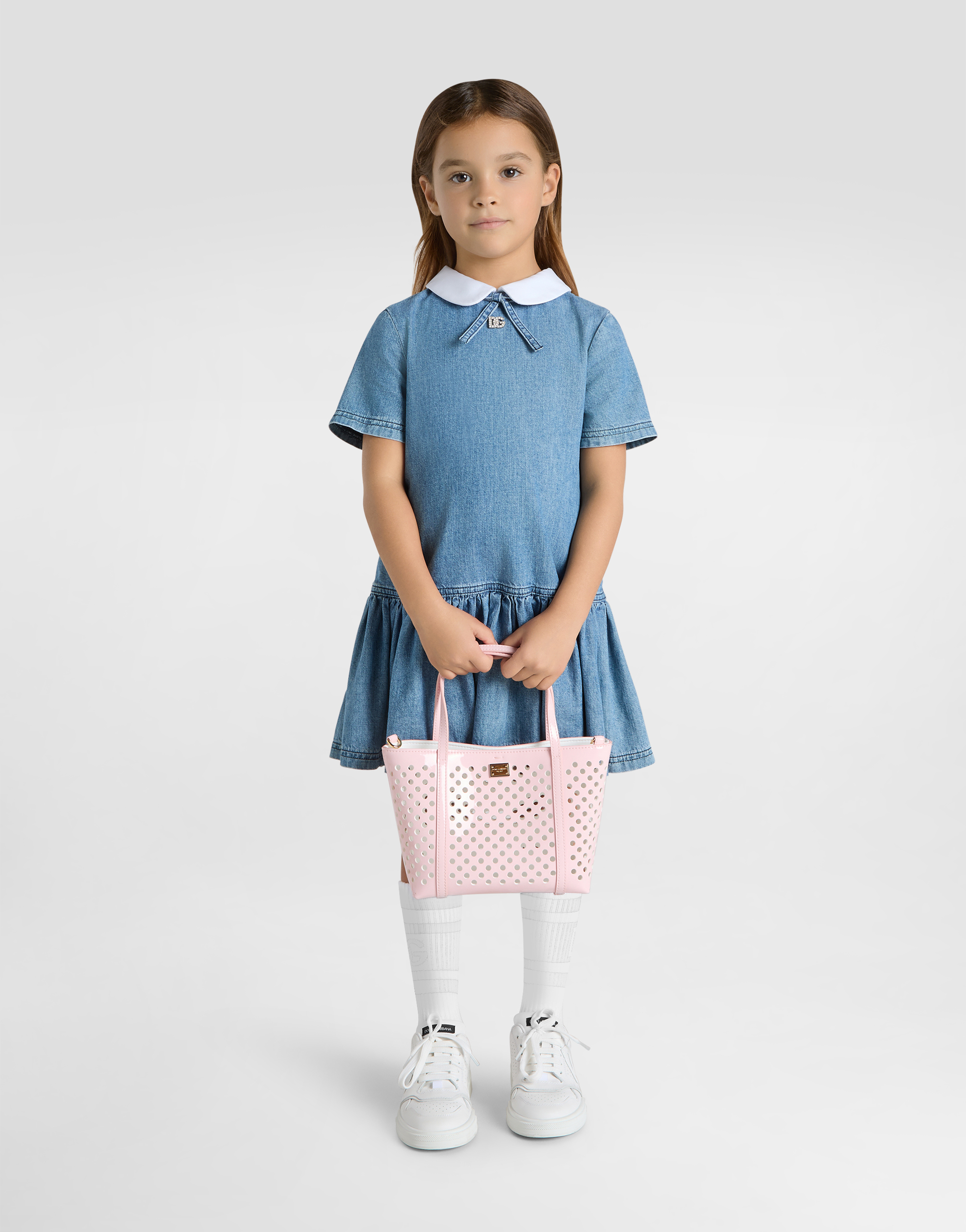 Dolce & Gabbana Chambray Dress With Dg Logo In Multicolor