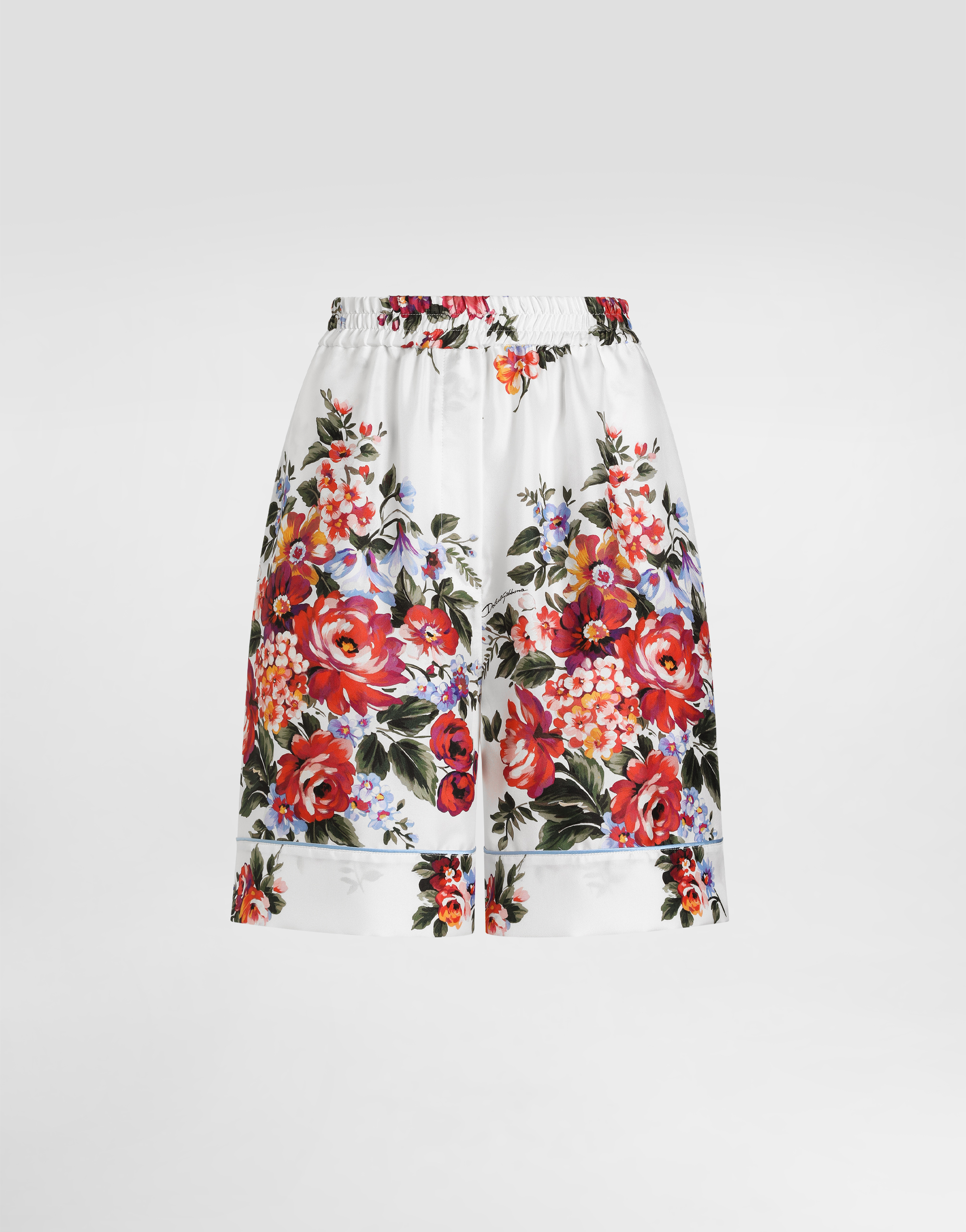 Dolce & Gabbana Flower Bouquet-print Twill Vanity Bermuda Shorts In Purple