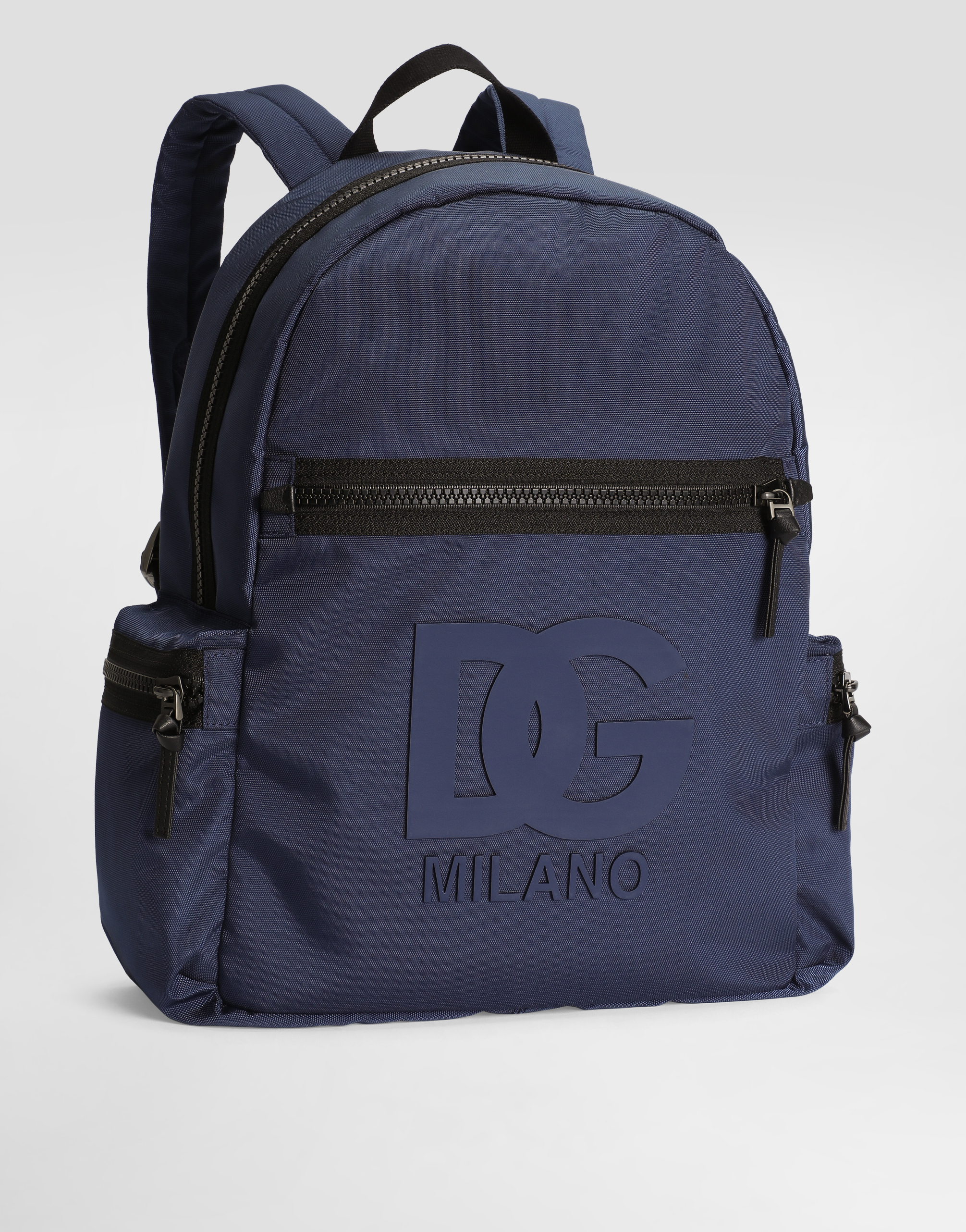 Dolce & Gabbana Nylon Backpack With Dg Rubber Patch In Blue