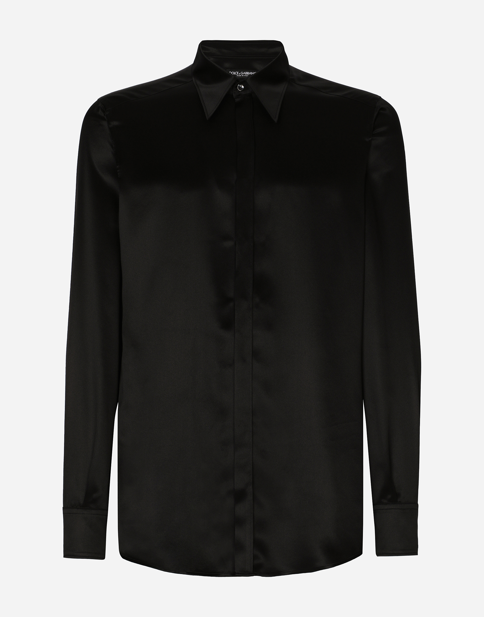 Dolce & Gabbana Silk Satin Martini-fit Shirt In Black