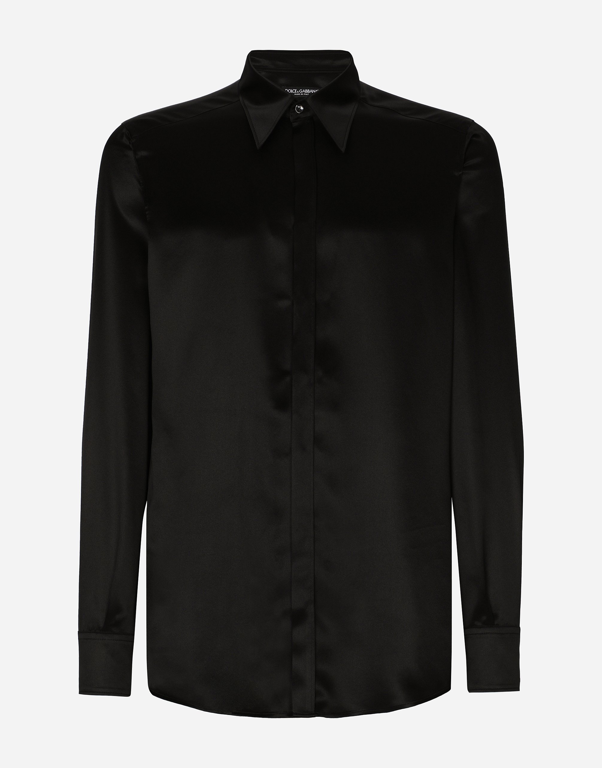 Dolce & Gabbana Silk Satin Martini-fit Shirt In Black