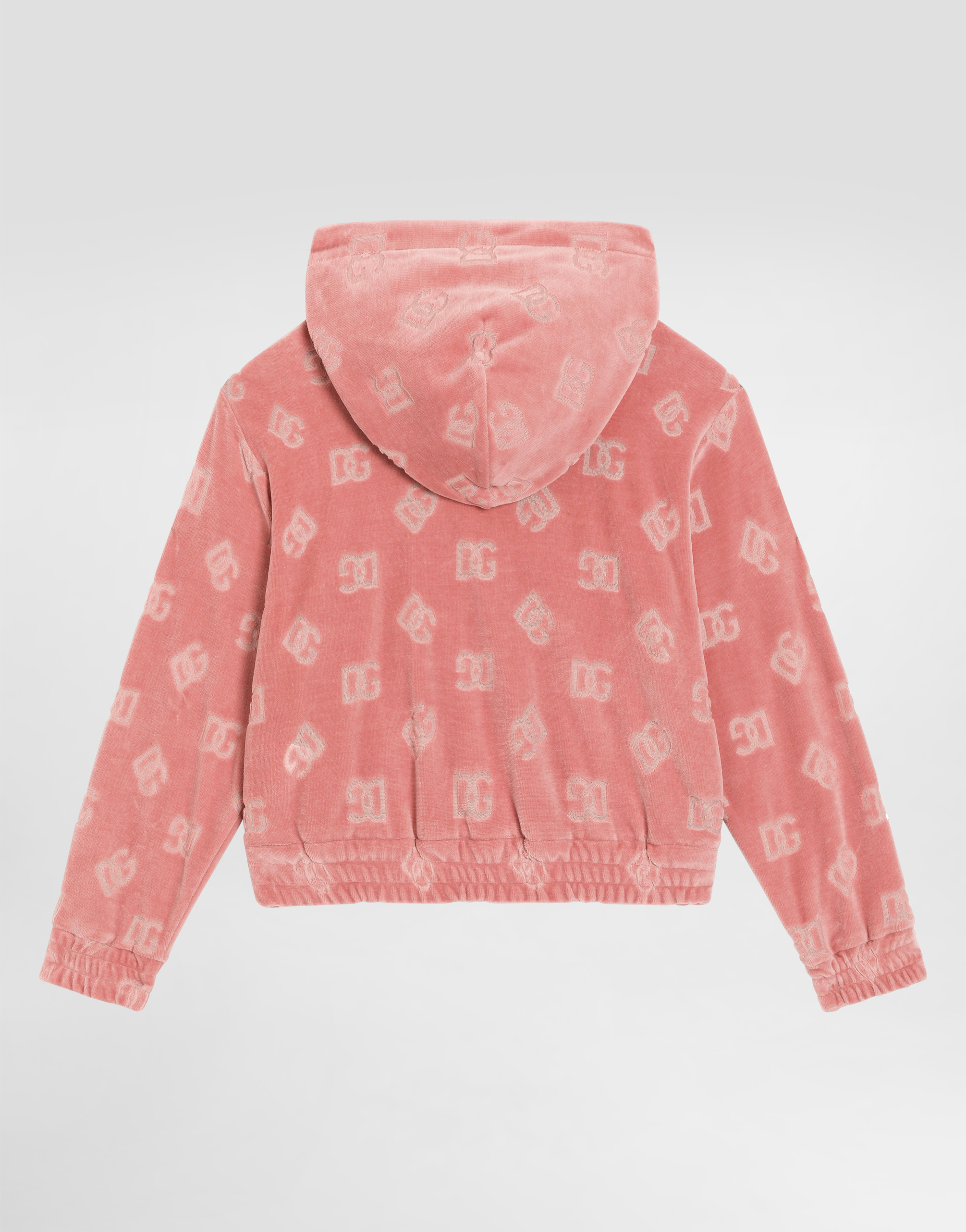 Dolce & Gabbana Chenille Hoodie With Jacquard Dg Logo In Pink