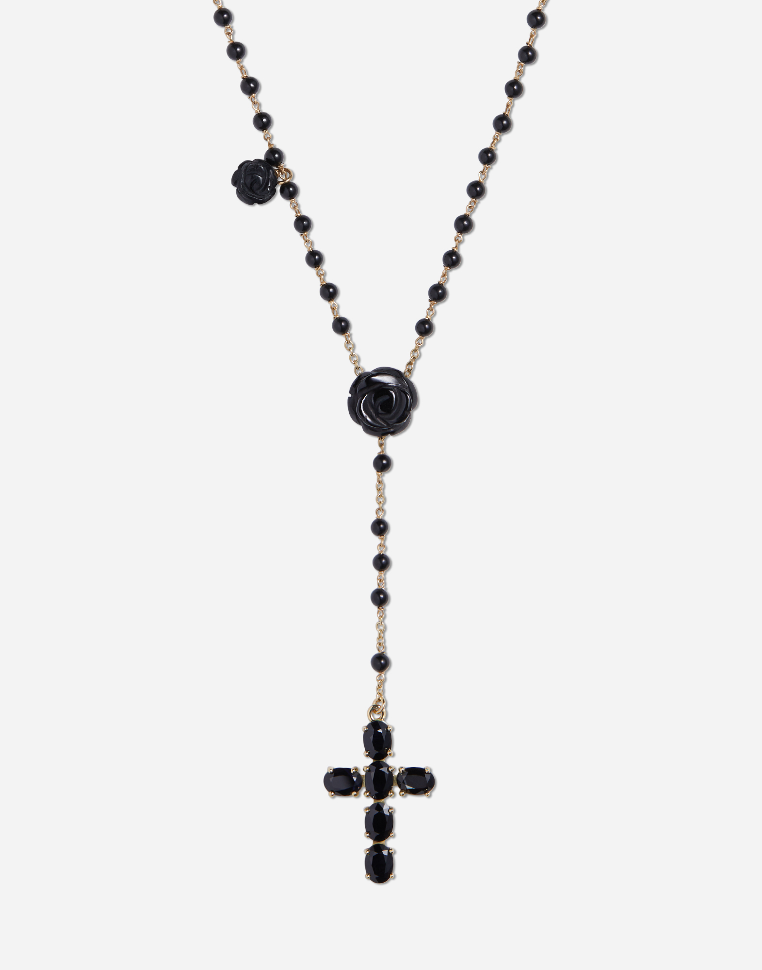 Shop Dolce & Gabbana Yellow Gold Devotion Rosary Necklace With Black Oval Sapphires