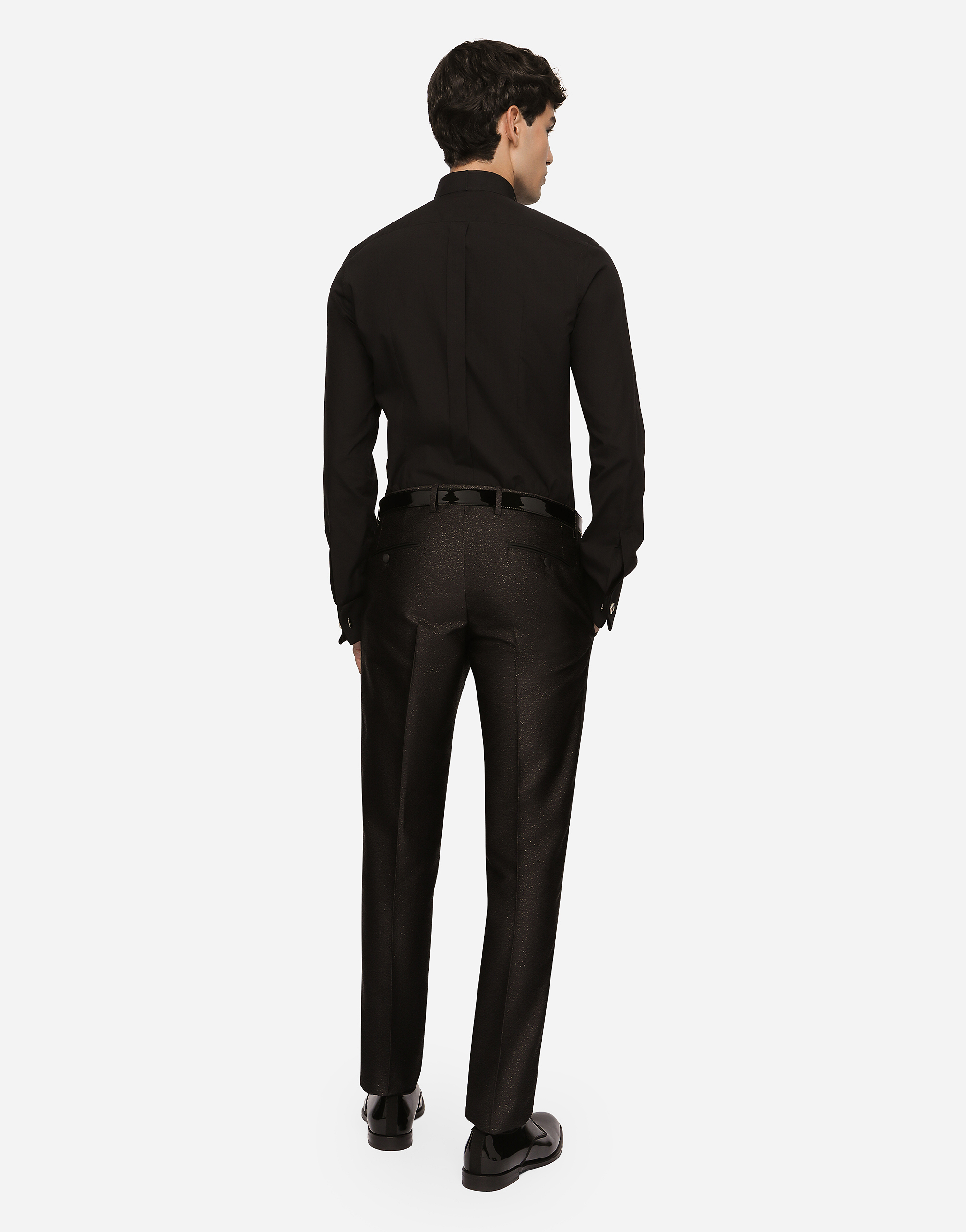 Dolce & Gabbana Cotton Poplin Gold-fit Tuxedo Shirt In Black