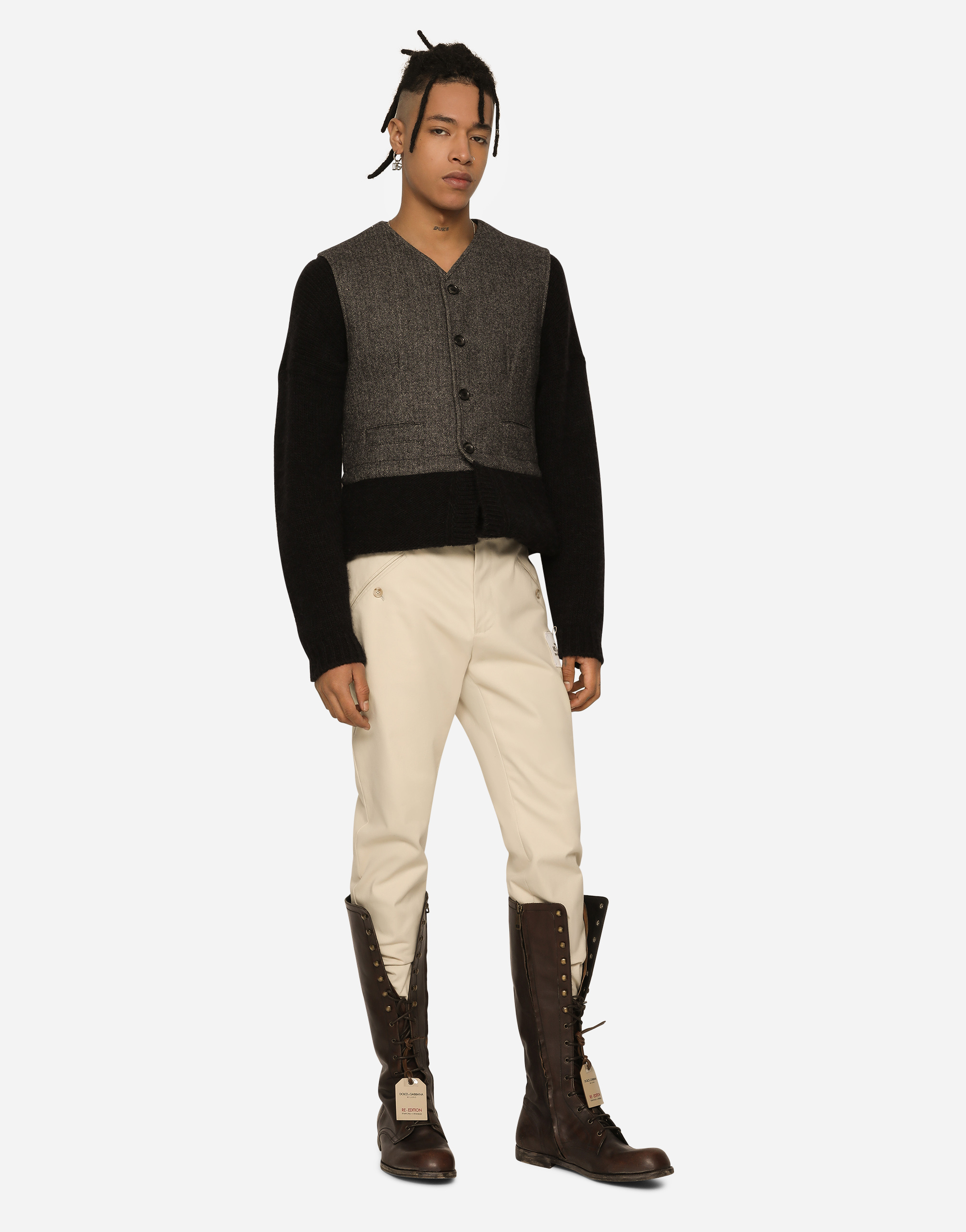 DOLCE & GABBANA LAYERED JERSEY AND PINSTRIPE WOOL VEST