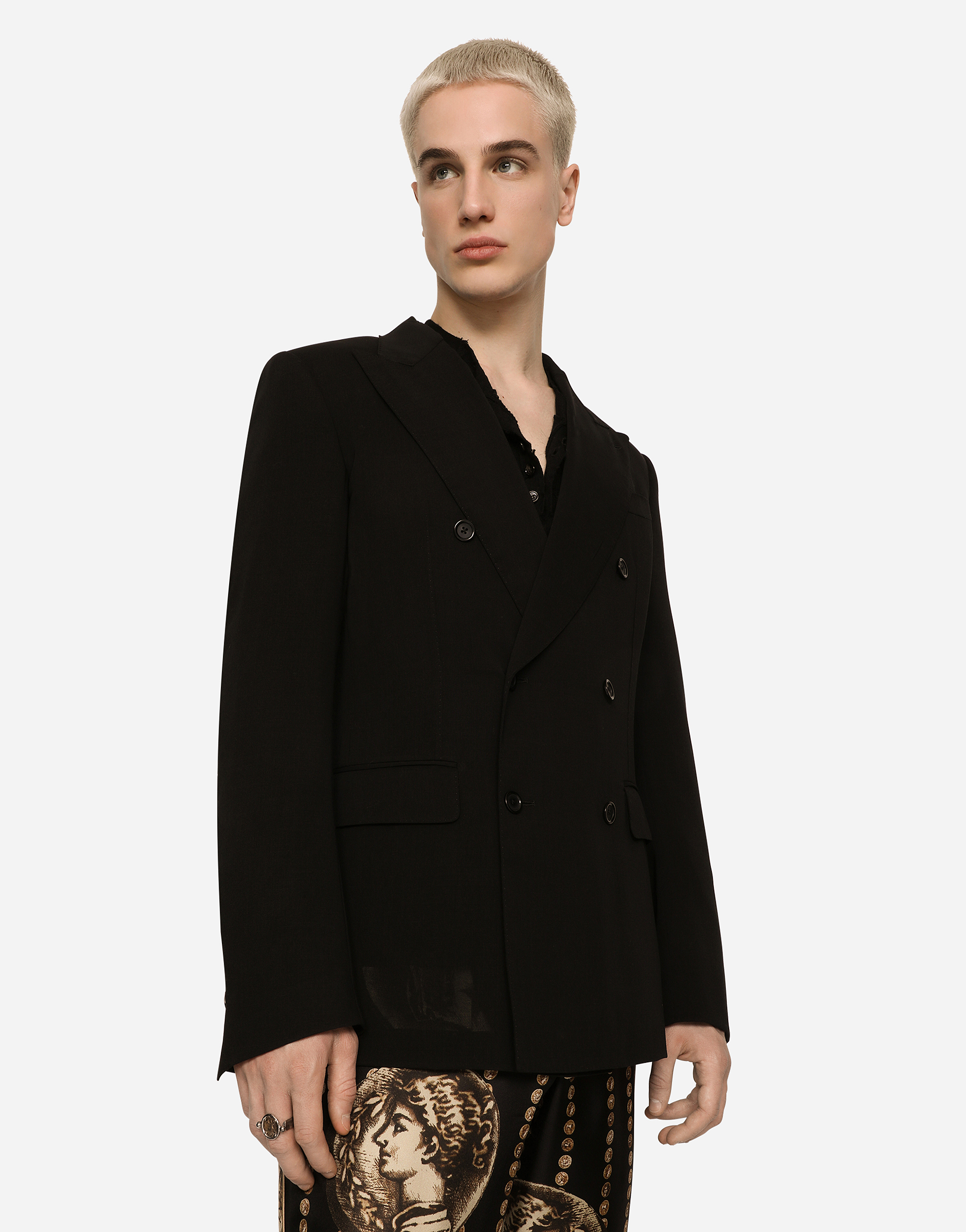 Shop Dolce & Gabbana Deconstructed Wool Gauze Double-breasted Jacket In Black