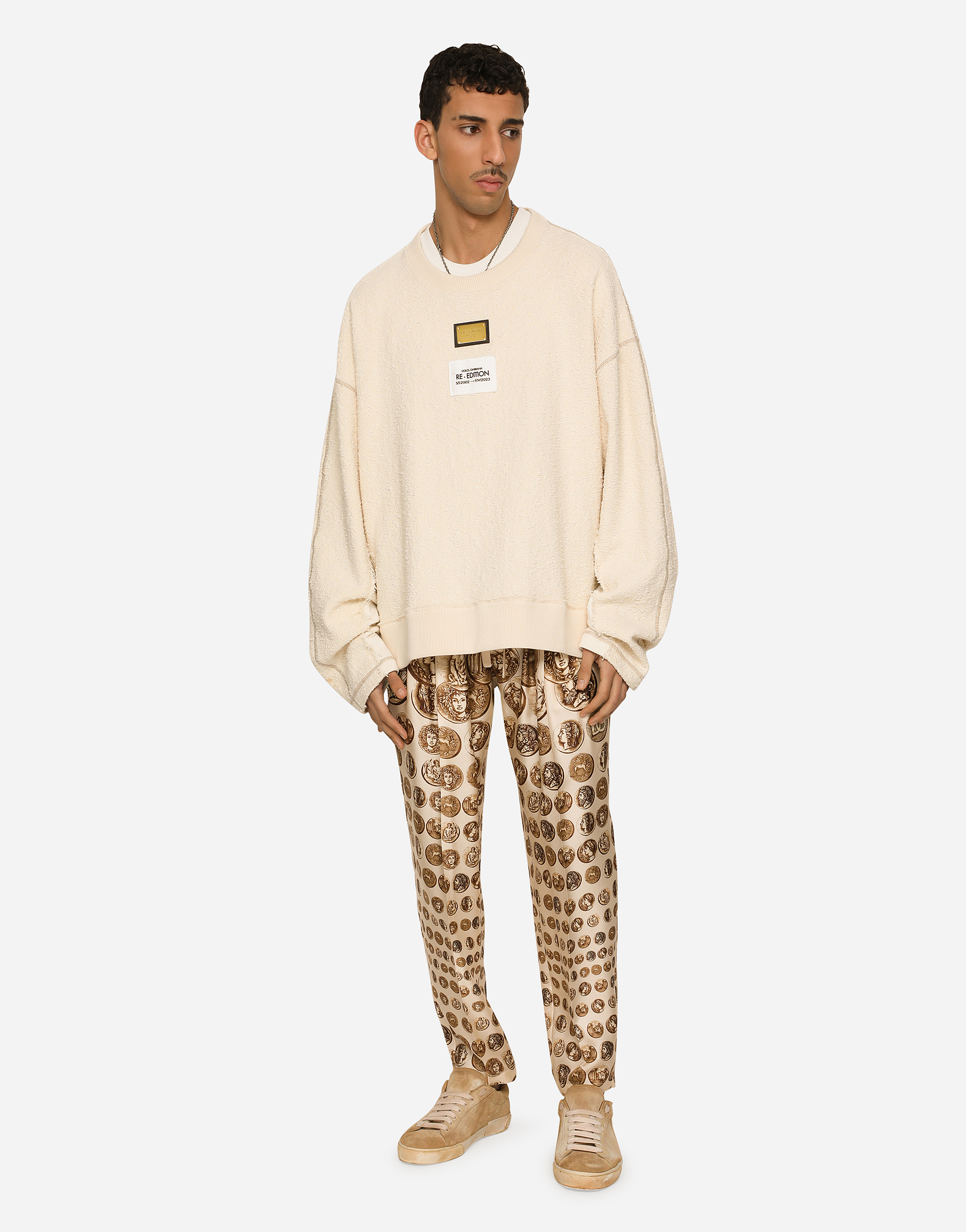 DOLCE & GABBANA RE-EDITION LABEL PATCHWORK JERSEY SWEATSHIRT