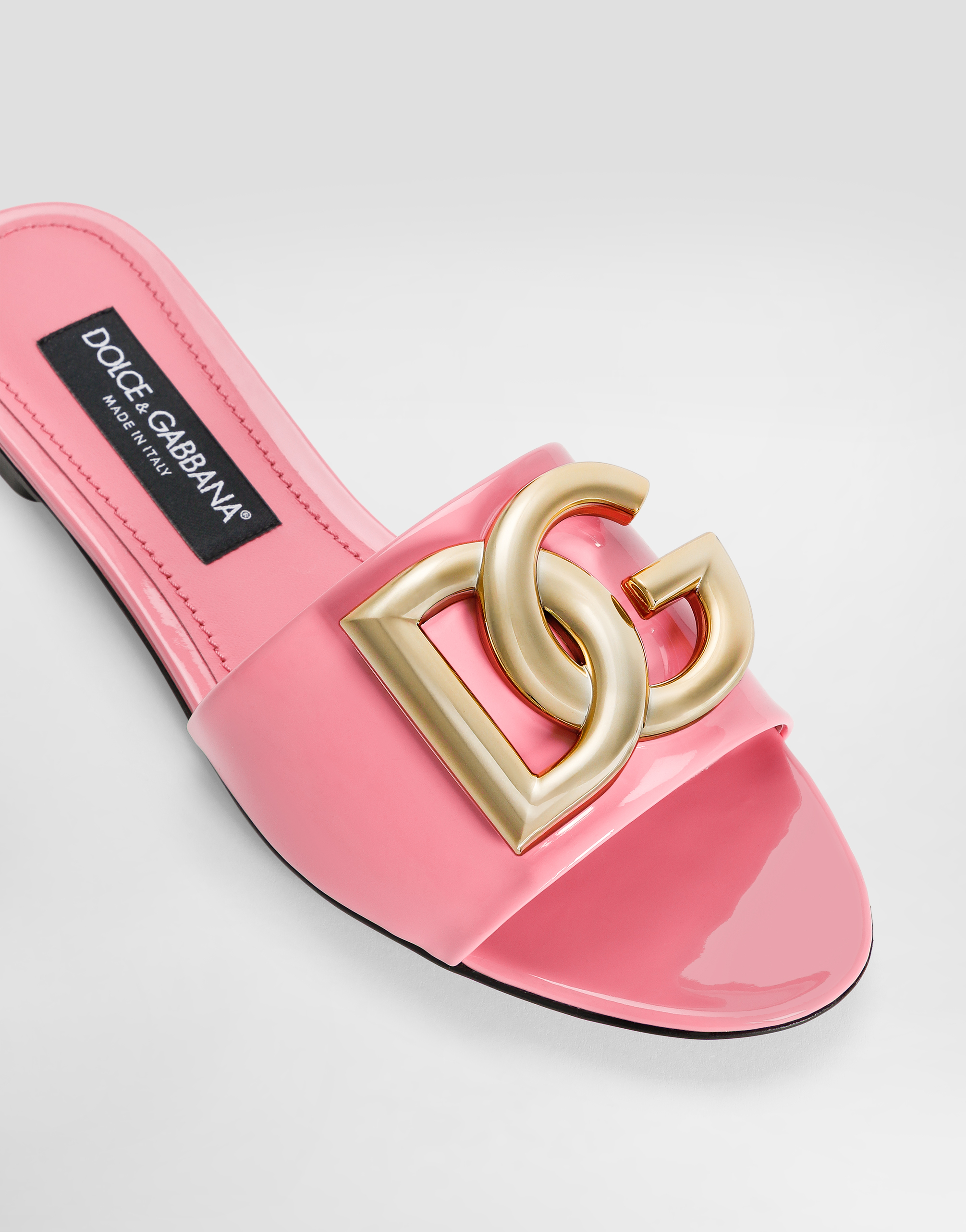 DOLCE & GABBANA PATENT LEATHER SLIDERS WITH DG LOGO