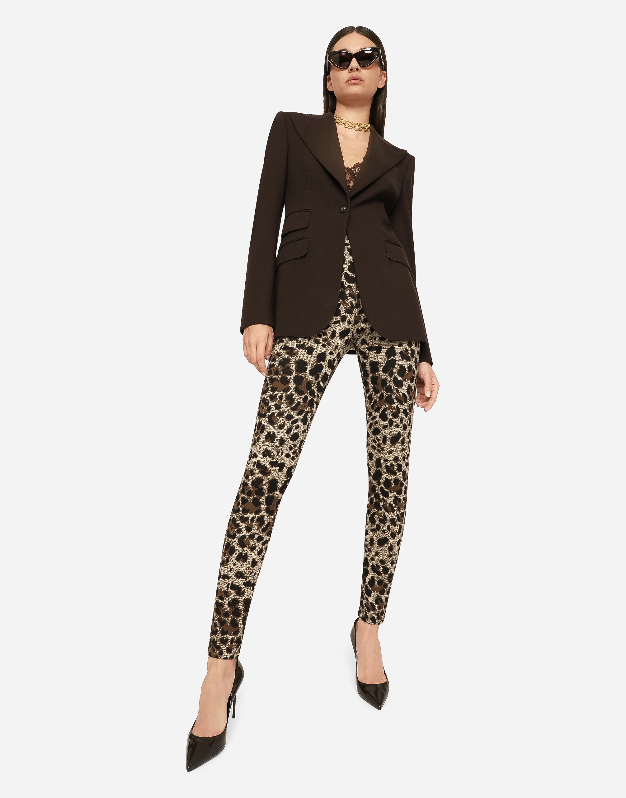 DOLCE & GABBANA JERSEY LEGGINGS WITH JACQUARD LEOPARD DESIGN