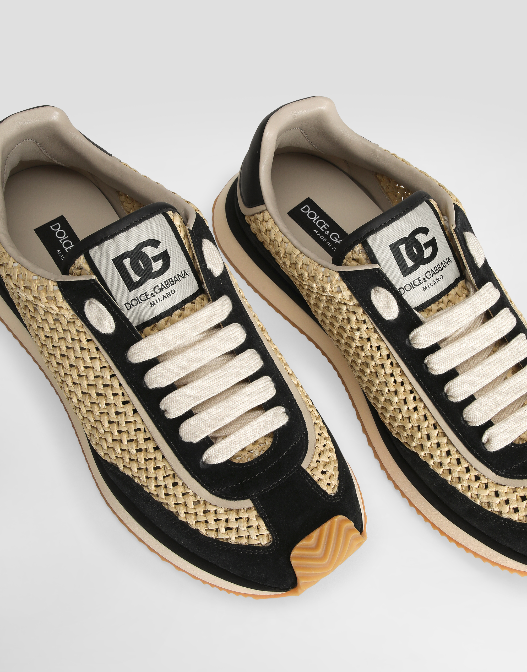 Dolce & Gabbana Two-tone Crochet And Suede Dg Cushion Sneakers In Neutral