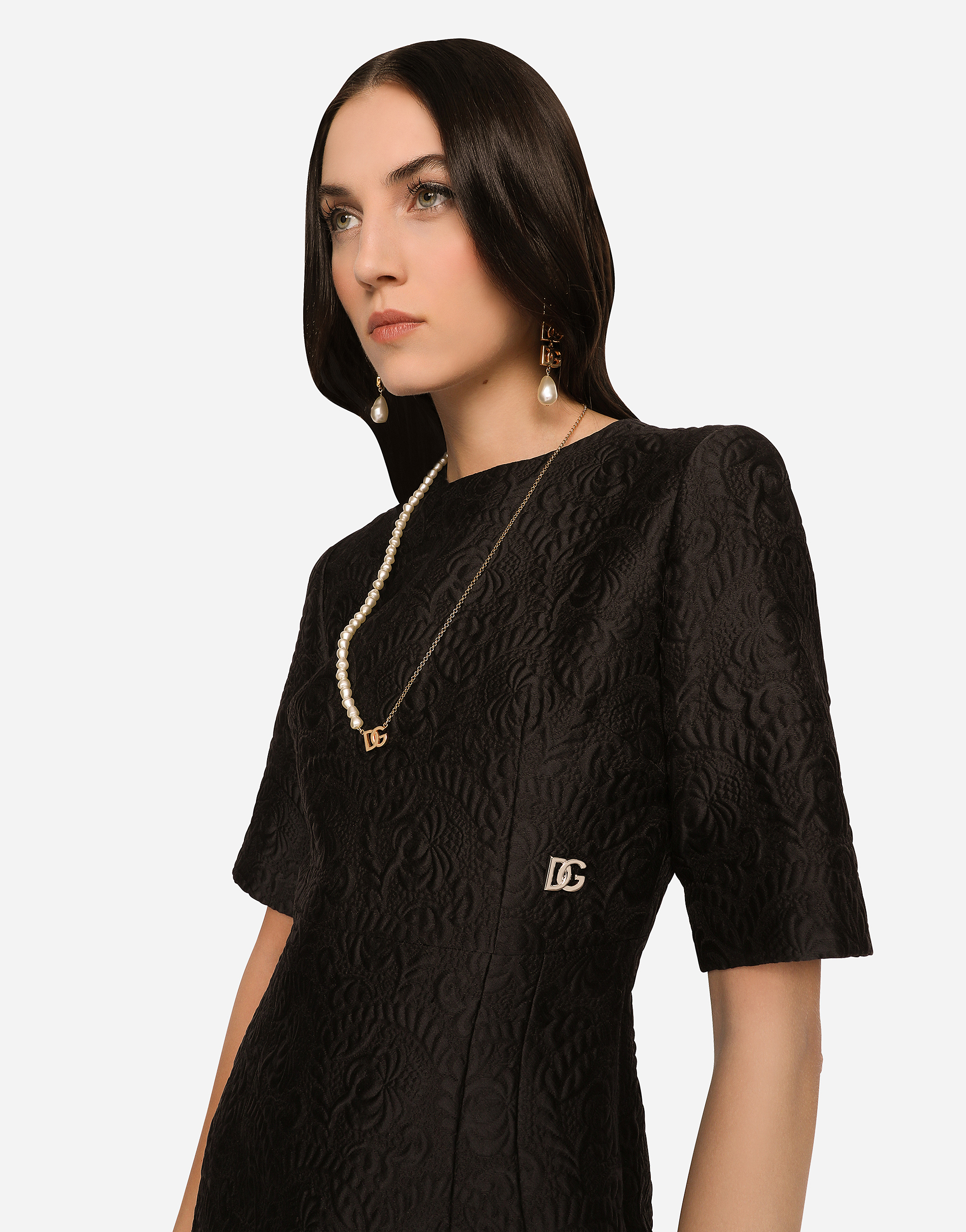Dolce & Gabbana Black Floral Jacquard Midi Dress In Black