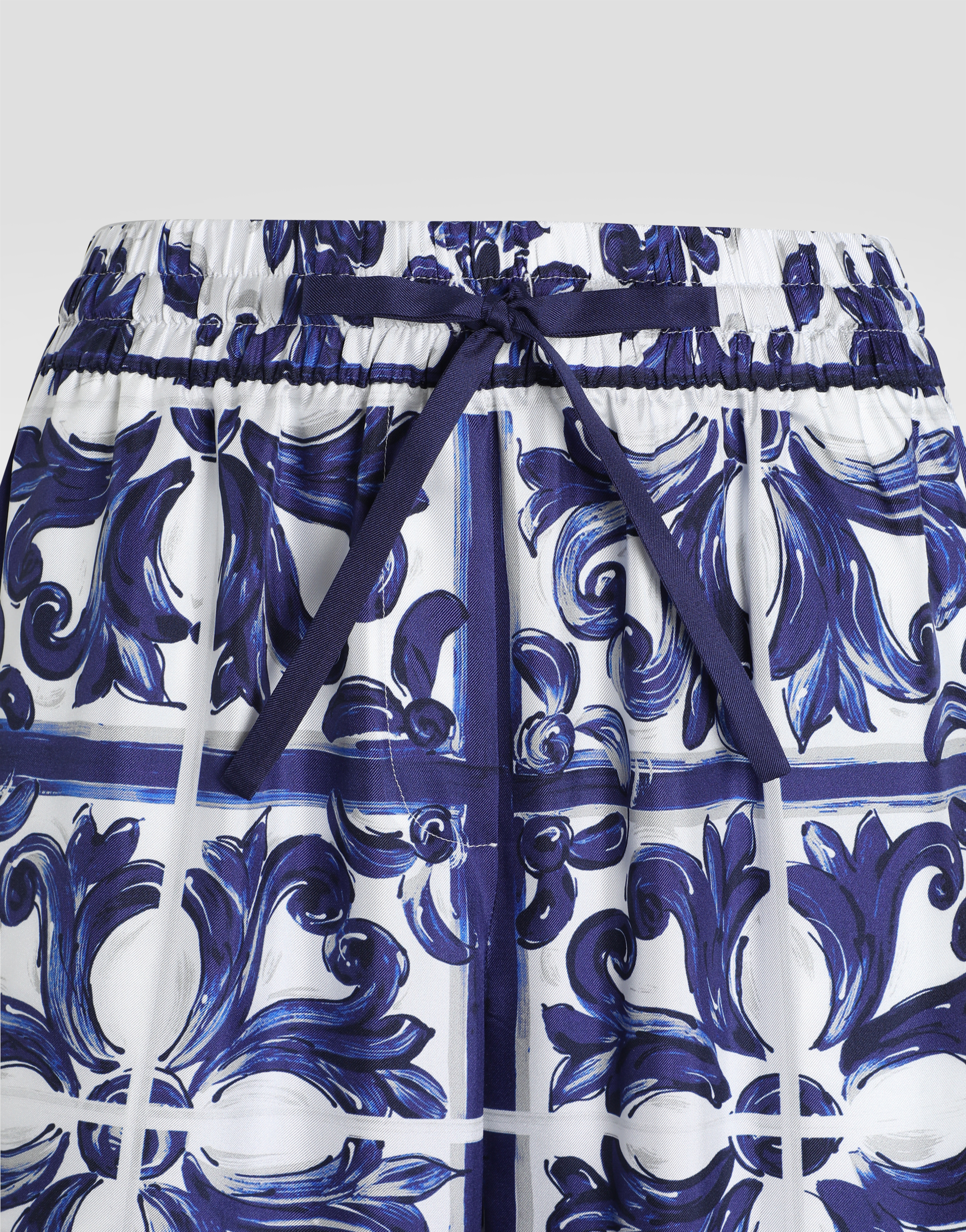 Majolica-print silk twill vanity trousers