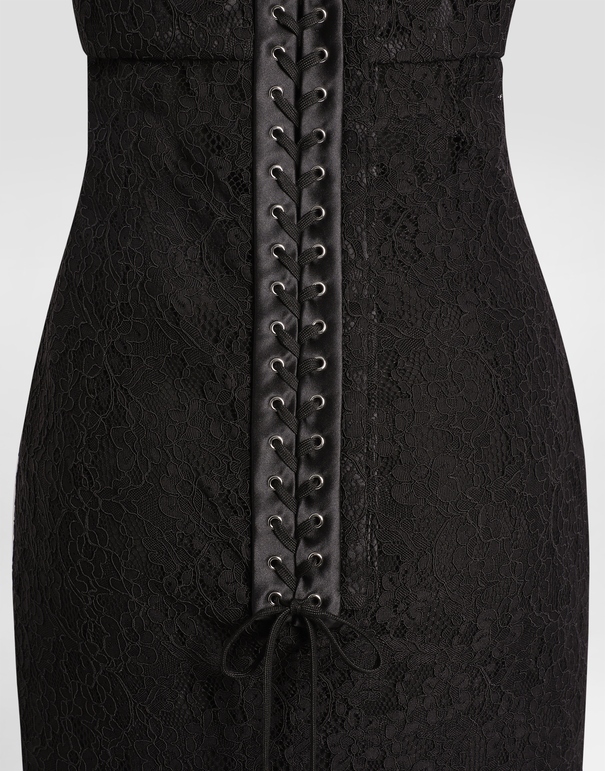 Dolce & Gabbana Strapless Lace Dress With Conical Cups In Black