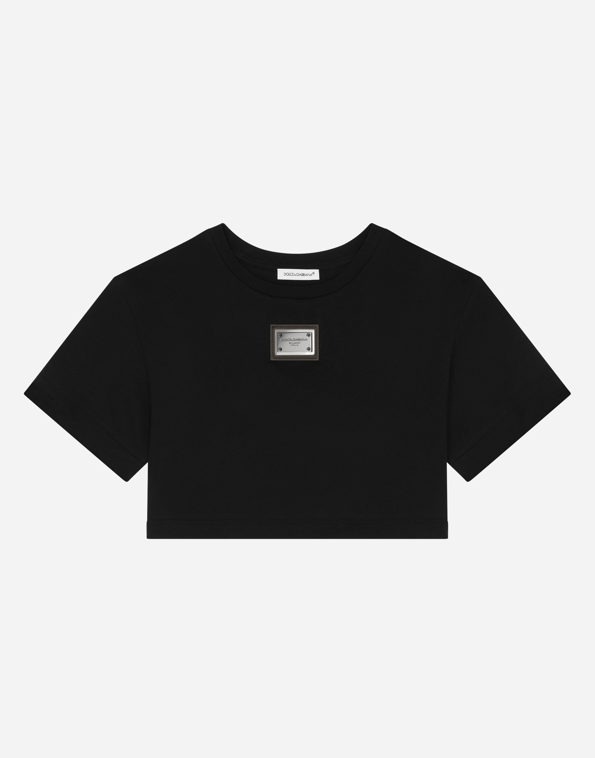 Dolce & Gabbana Kids' Jersey T-shirt With Logo Tag In Black