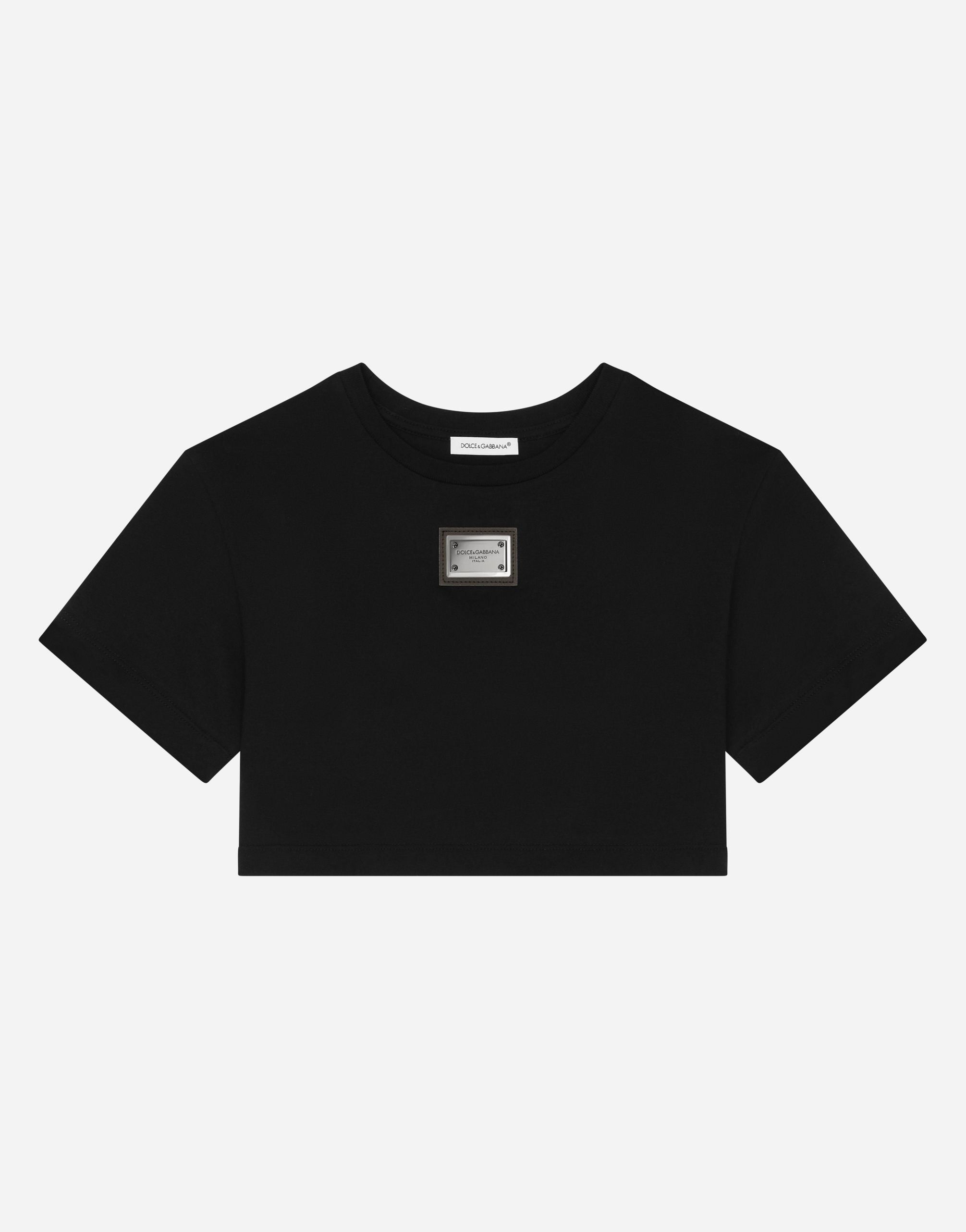 Dolce & Gabbana Kids' Jersey T-shirt With Logo Tag In Black