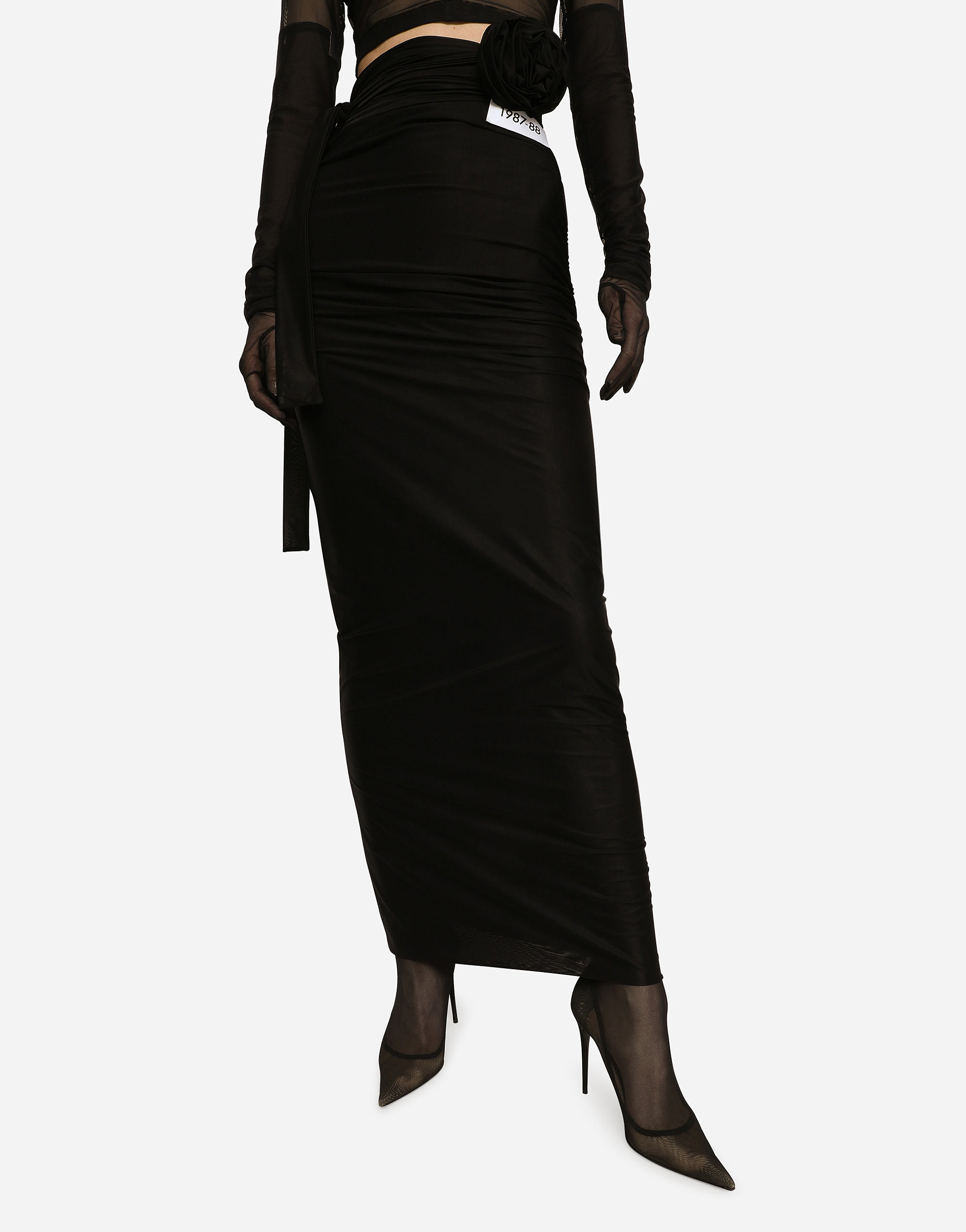DOLCE & GABBANA LONG SPANDEX JERSEY SKIRT WITH BELT