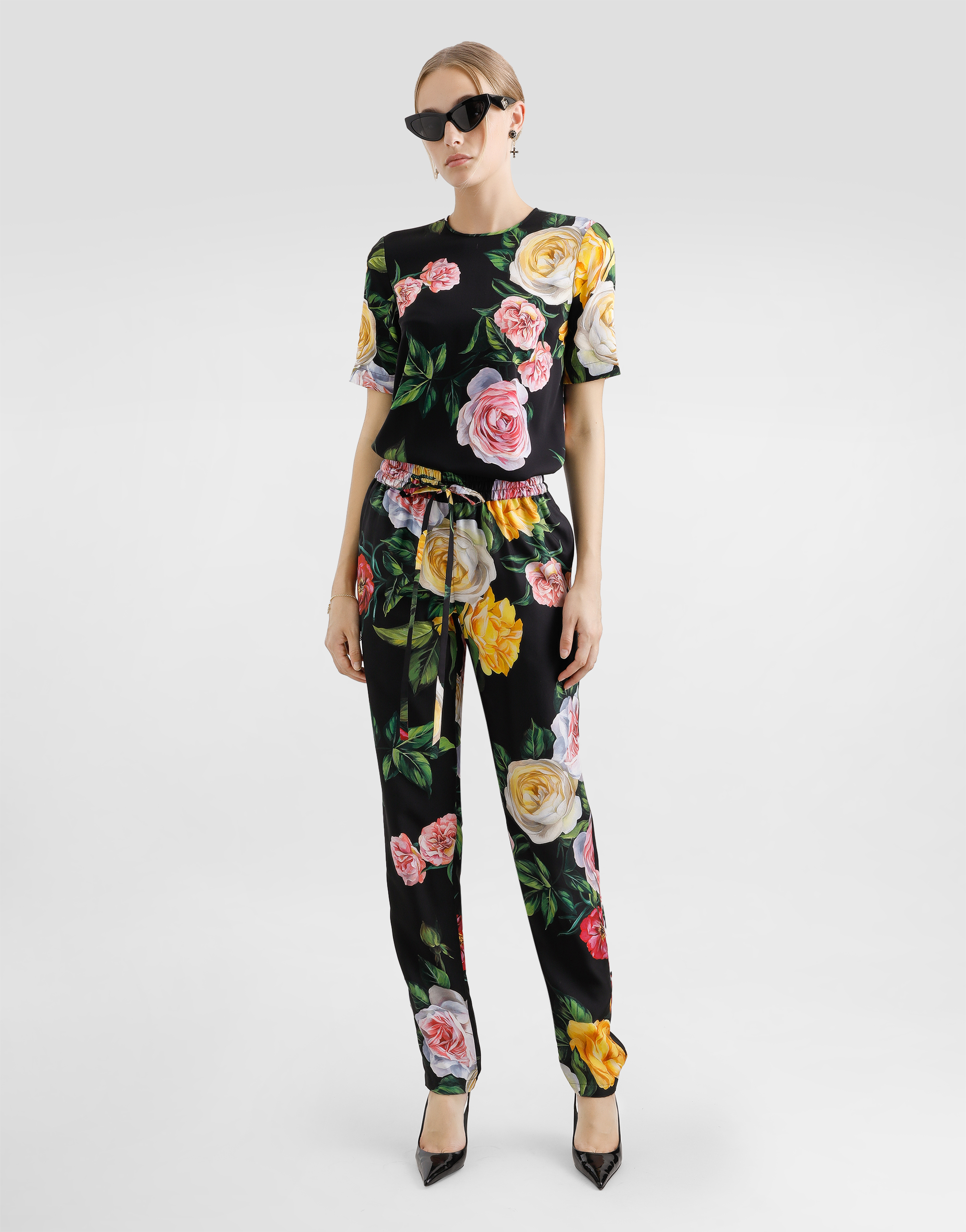 Dolce & Gabbana Silk Charmeuse Blouse With Peony And Rose Print In Print