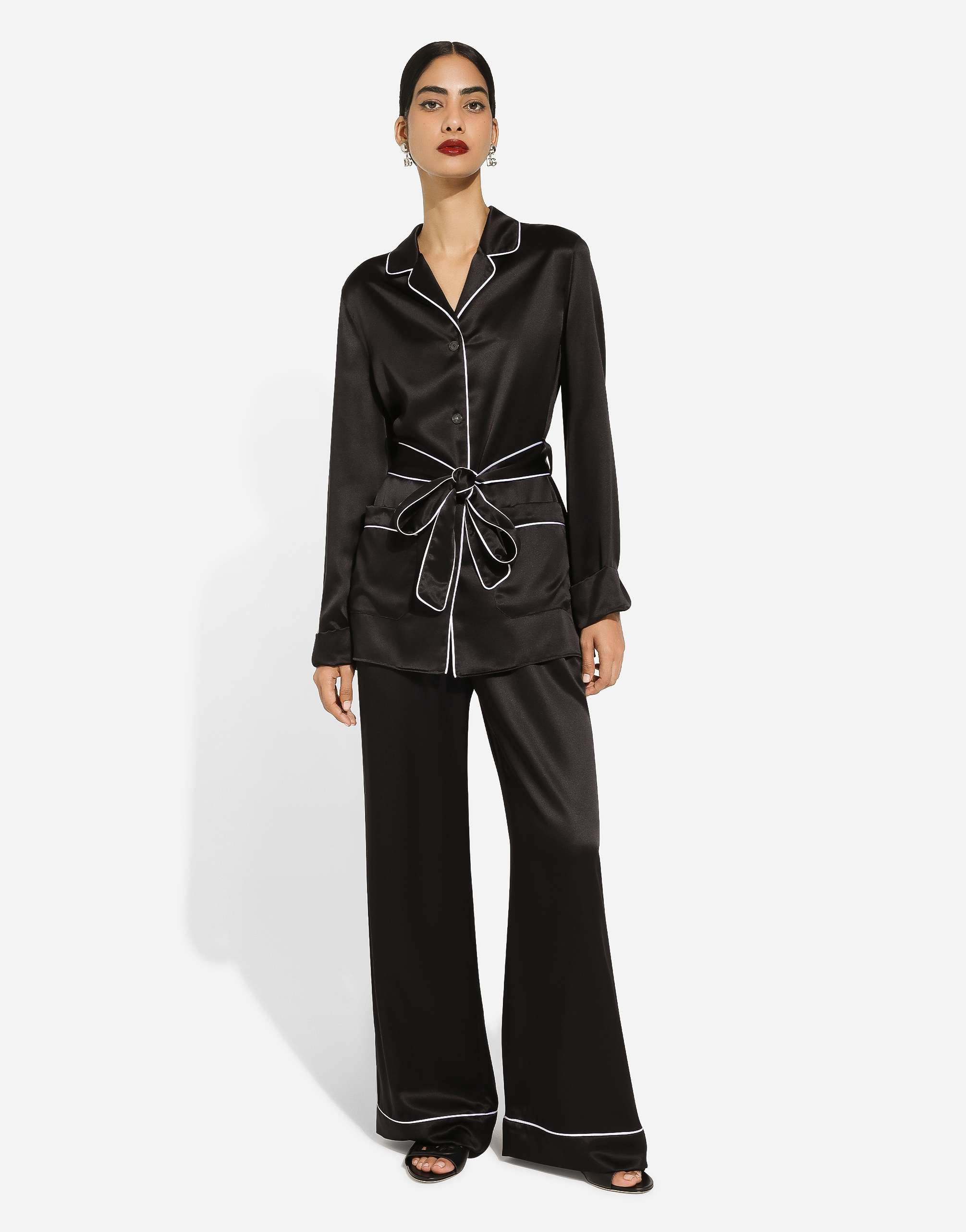 Shop Dolce & Gabbana Silk Pajama Pants With Contrasting Piping In Black
