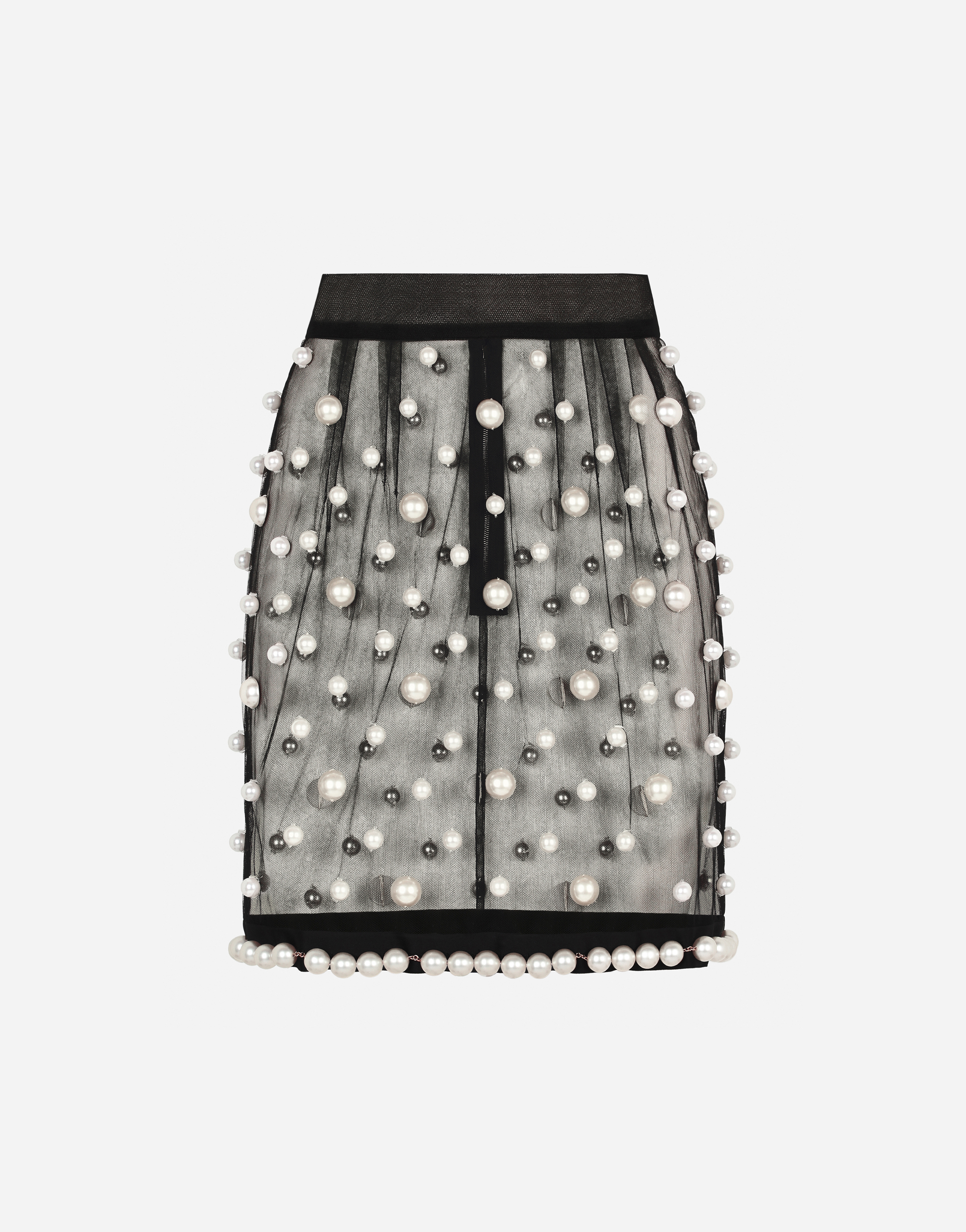 Dolce & Gabbana Short Tulle Skirt With Pearl Embellishment - Woman Skirts Black