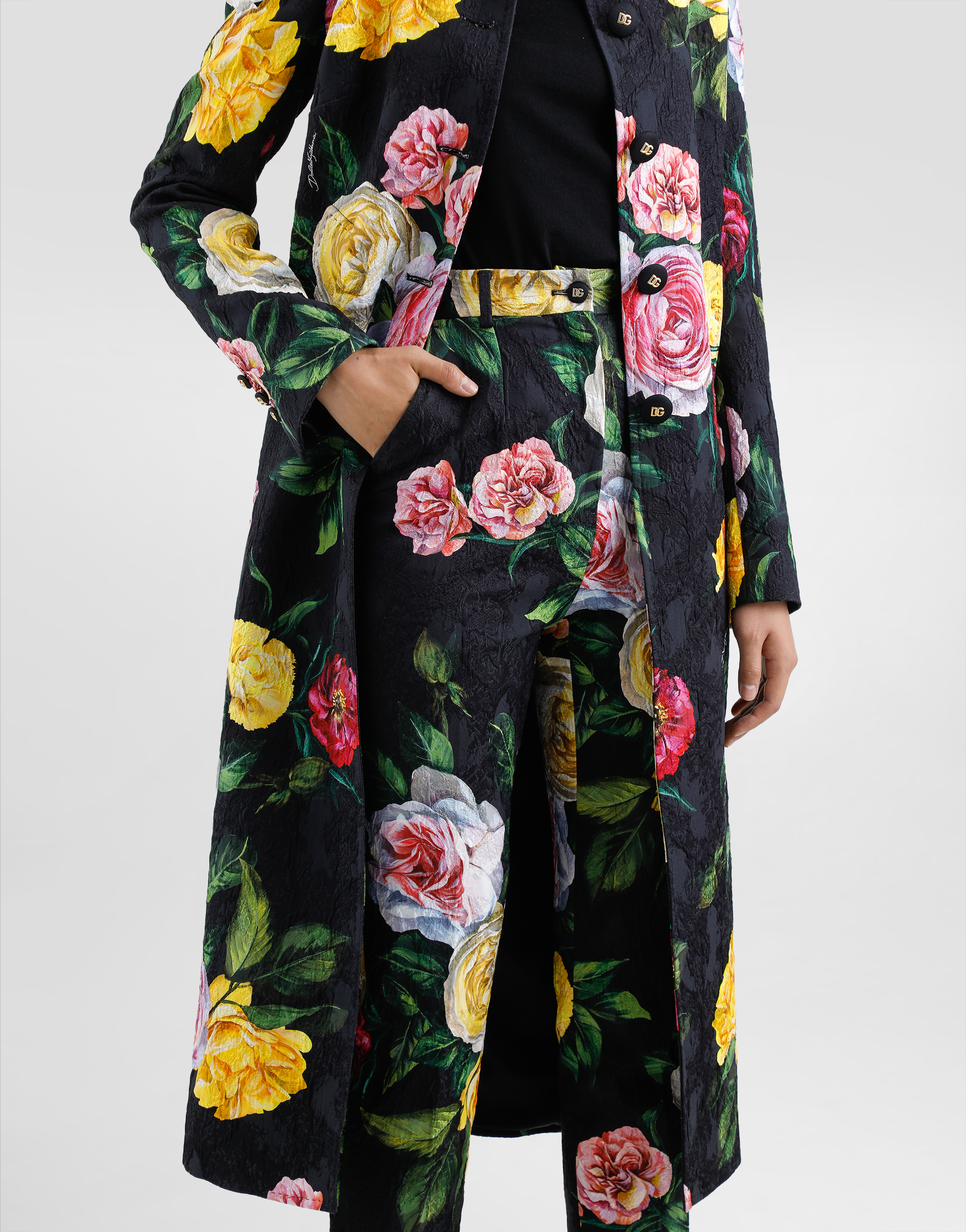 Dolce & Gabbana Peonie And Roses Floral-print Cotton-blend Brocade Straight-leg Pants In Print