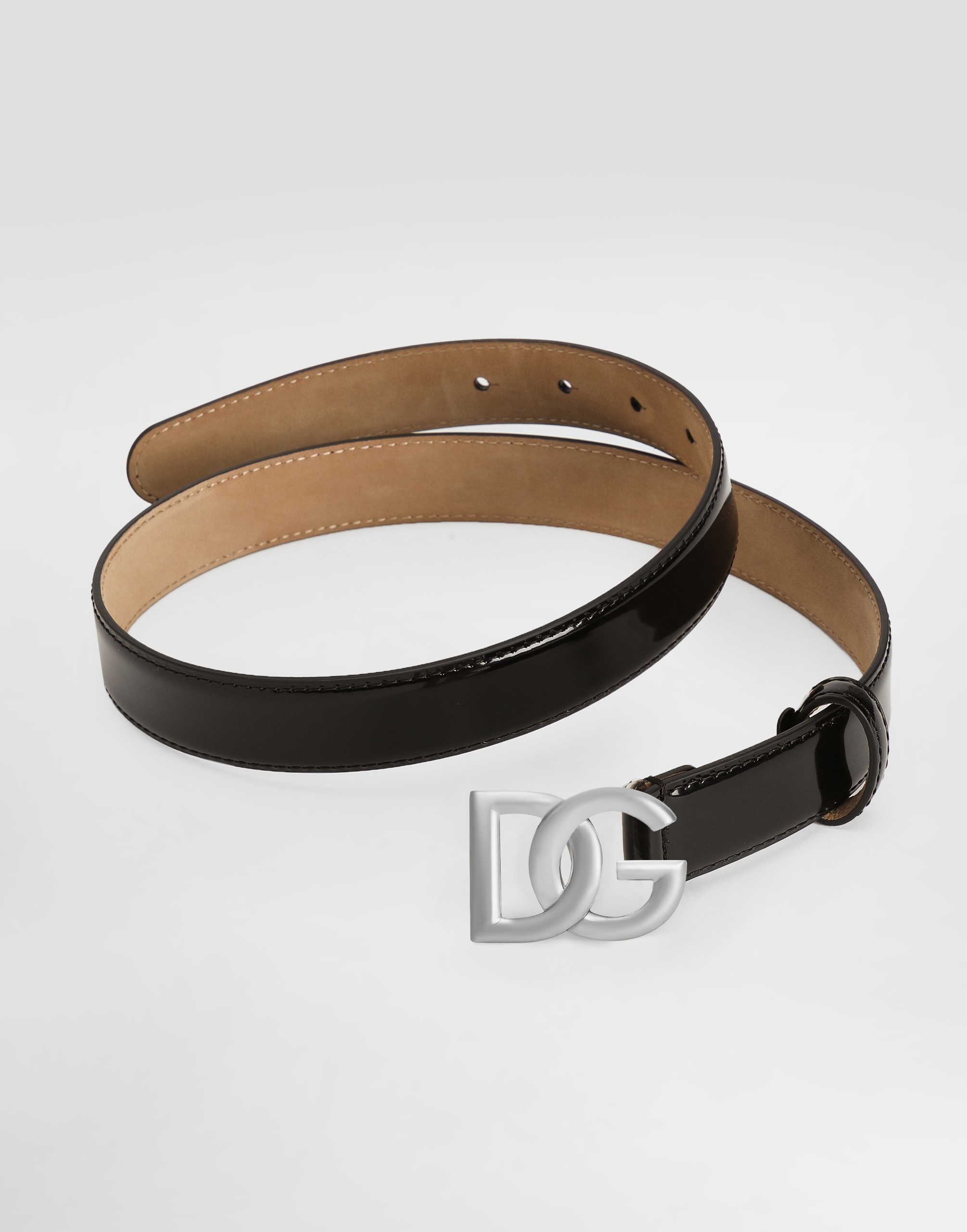 Shop Dolce & Gabbana Shiny Calfskin Belt With Dg Logo In Black