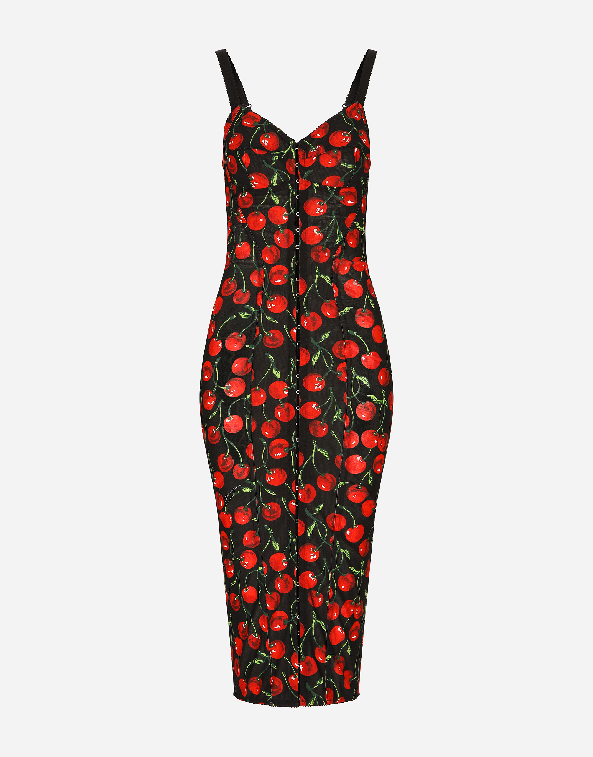 Dolce & Gabbana Stretch Calf-length Corset Dress In Ciliegie_fdo_nero