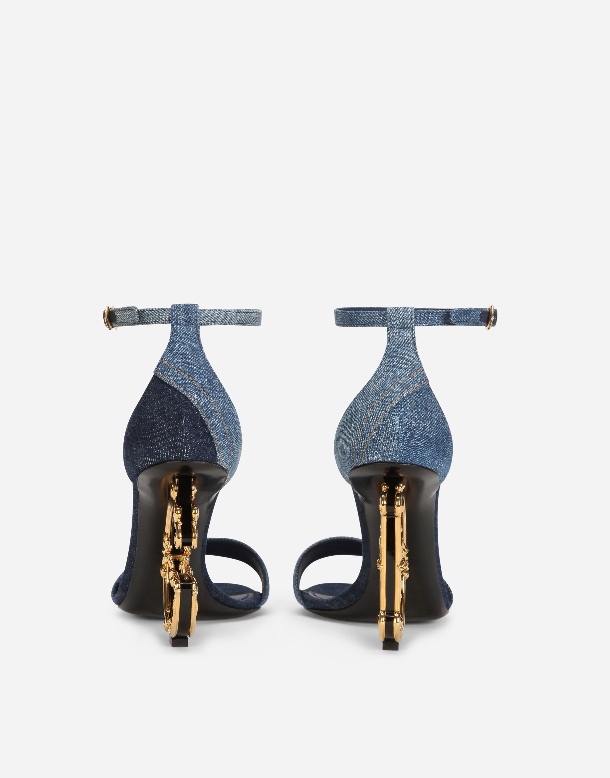 Shop Dolce & Gabbana Patchwork Denim Sandals With Baroque Dg Heel