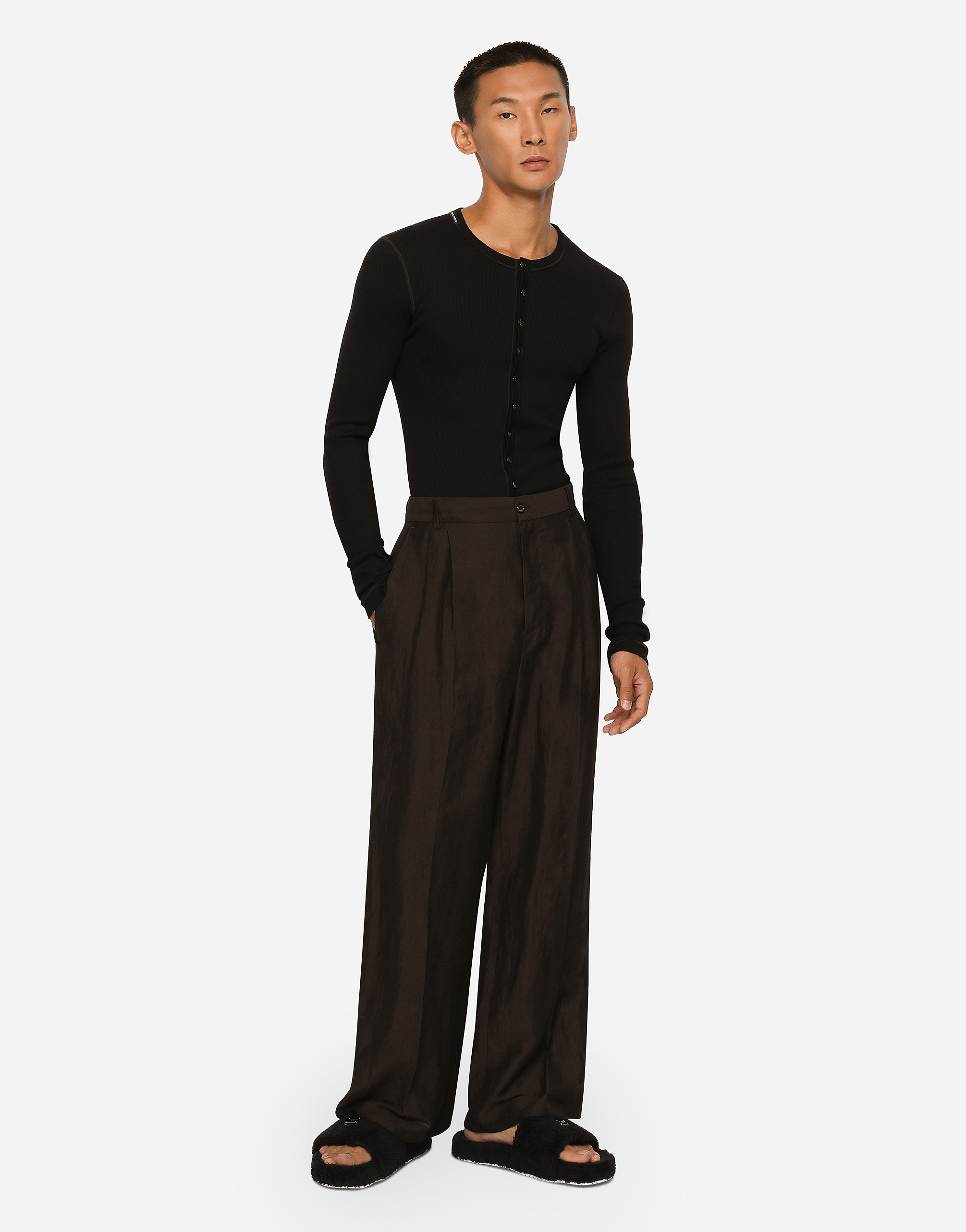 DOLCE & GABBANA TAILORED VISCOSE AND LINEN PANTS