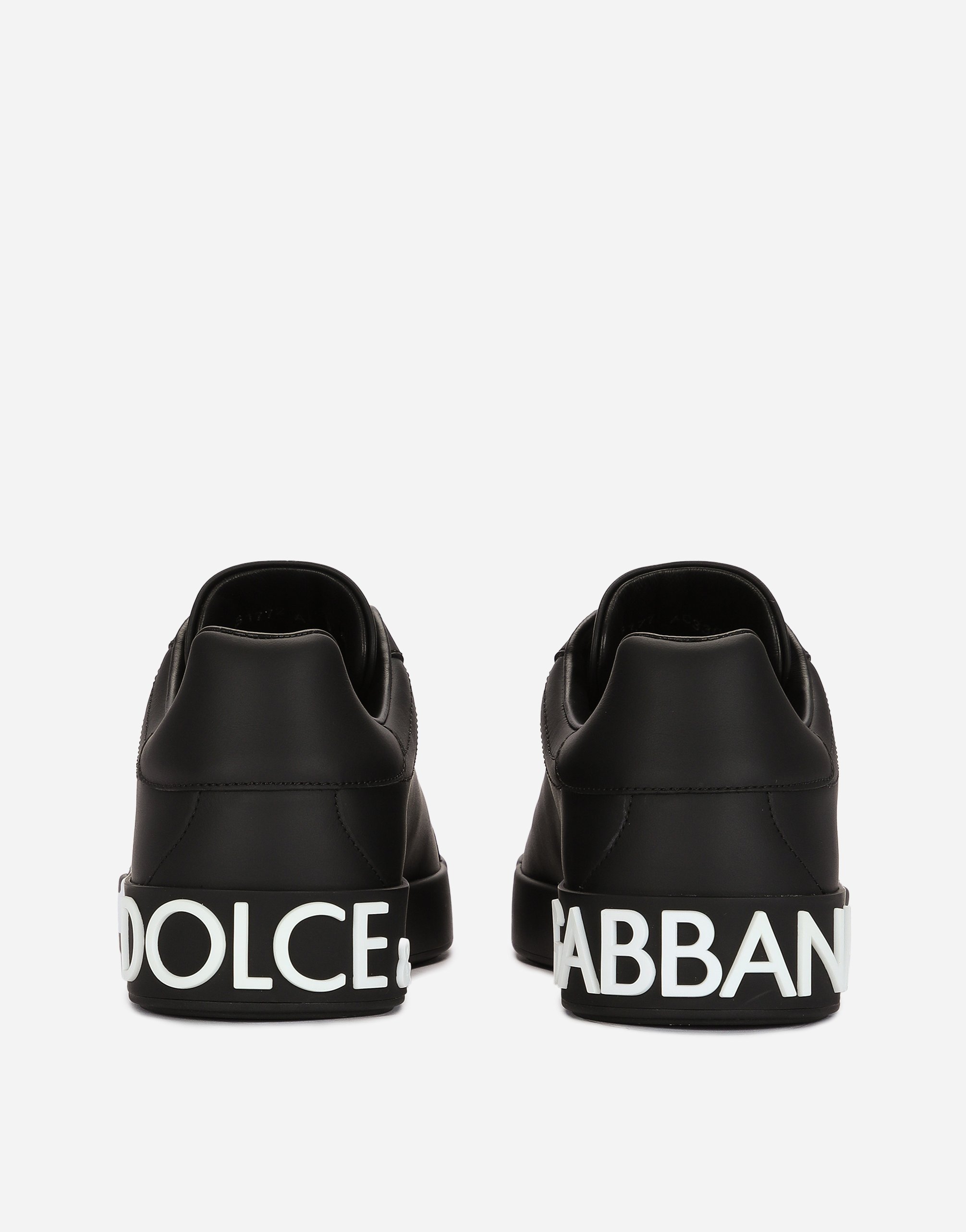 Shop Dolce & Gabbana Calfskin Nappa Portofino Sneakers With Dg Logo Print In Black