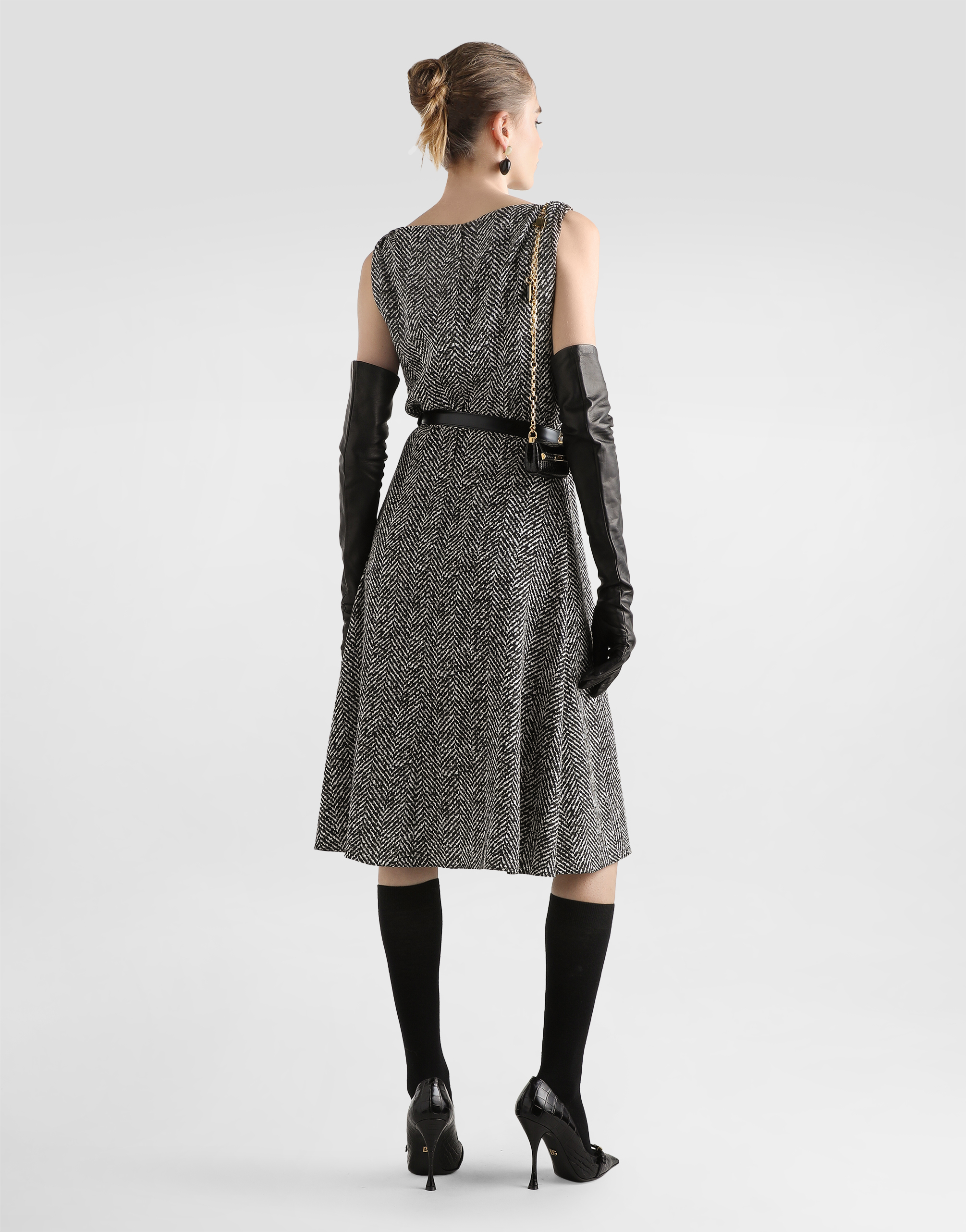 Heavy crêpe cocktail dress with chevron print