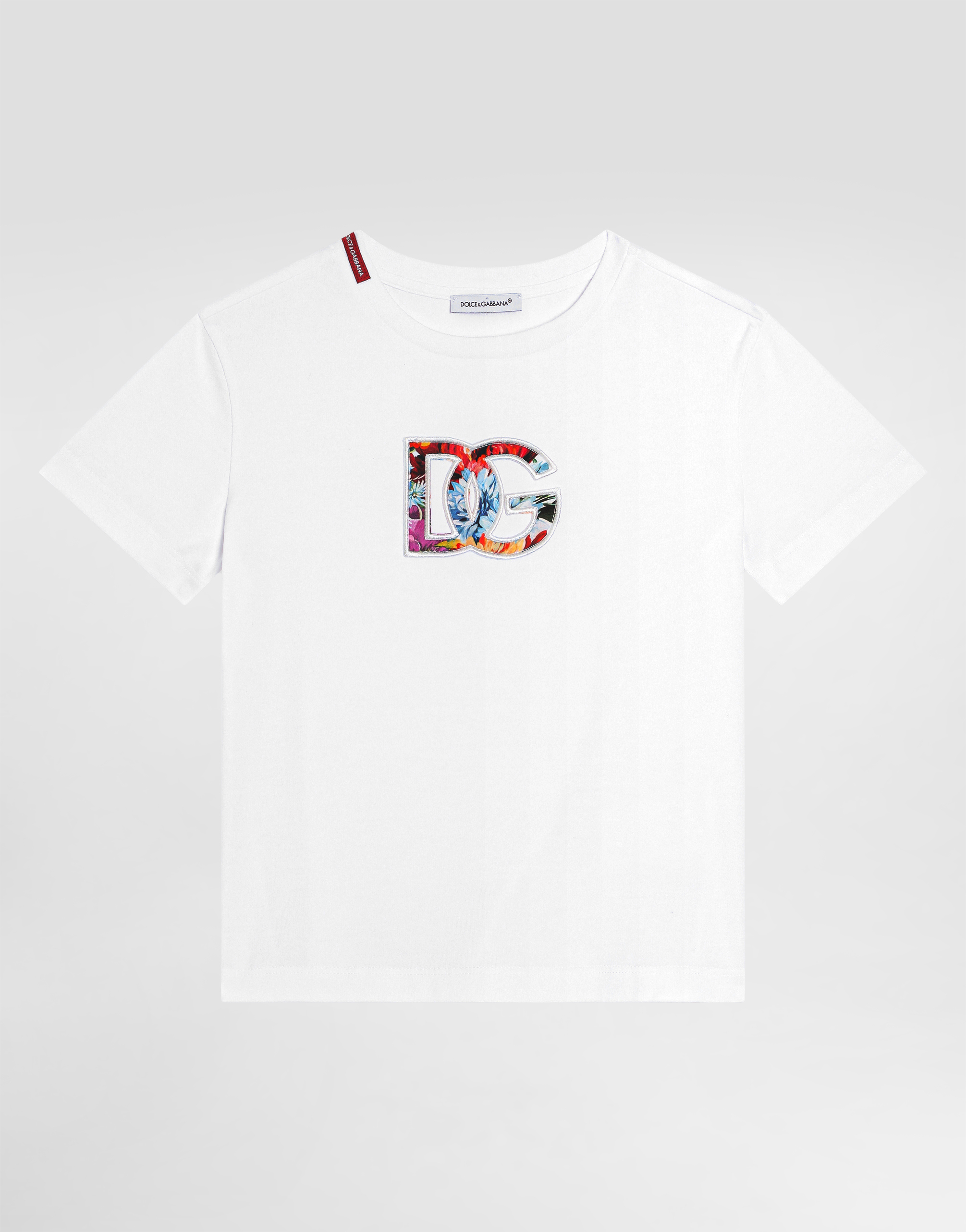 Dolce & Gabbana Short-sleeved Jersey T-shirt With Dg Patch In White