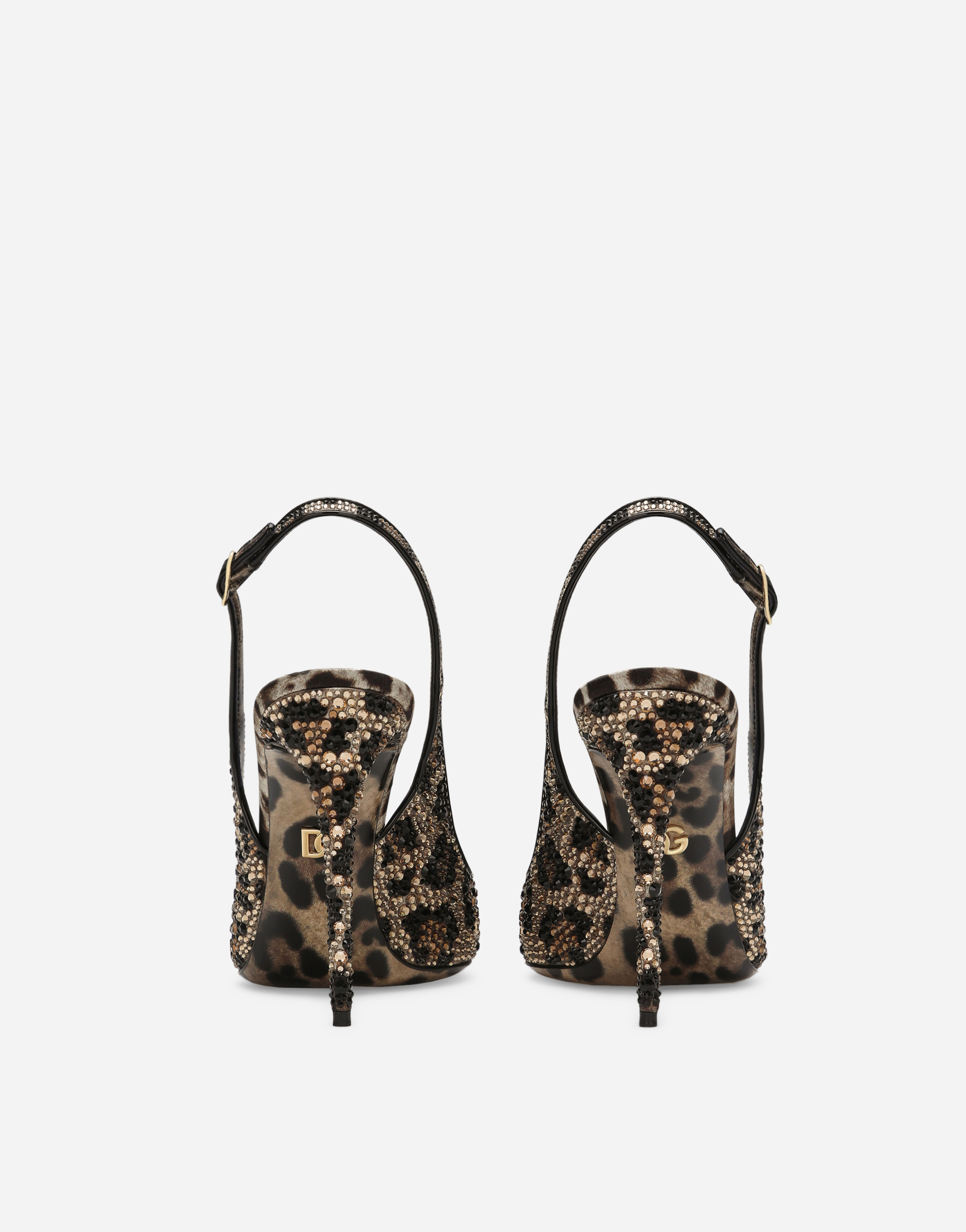 Shop Dolce & Gabbana Satin Slingbacks With Fusible Rhinestones In Animal Print