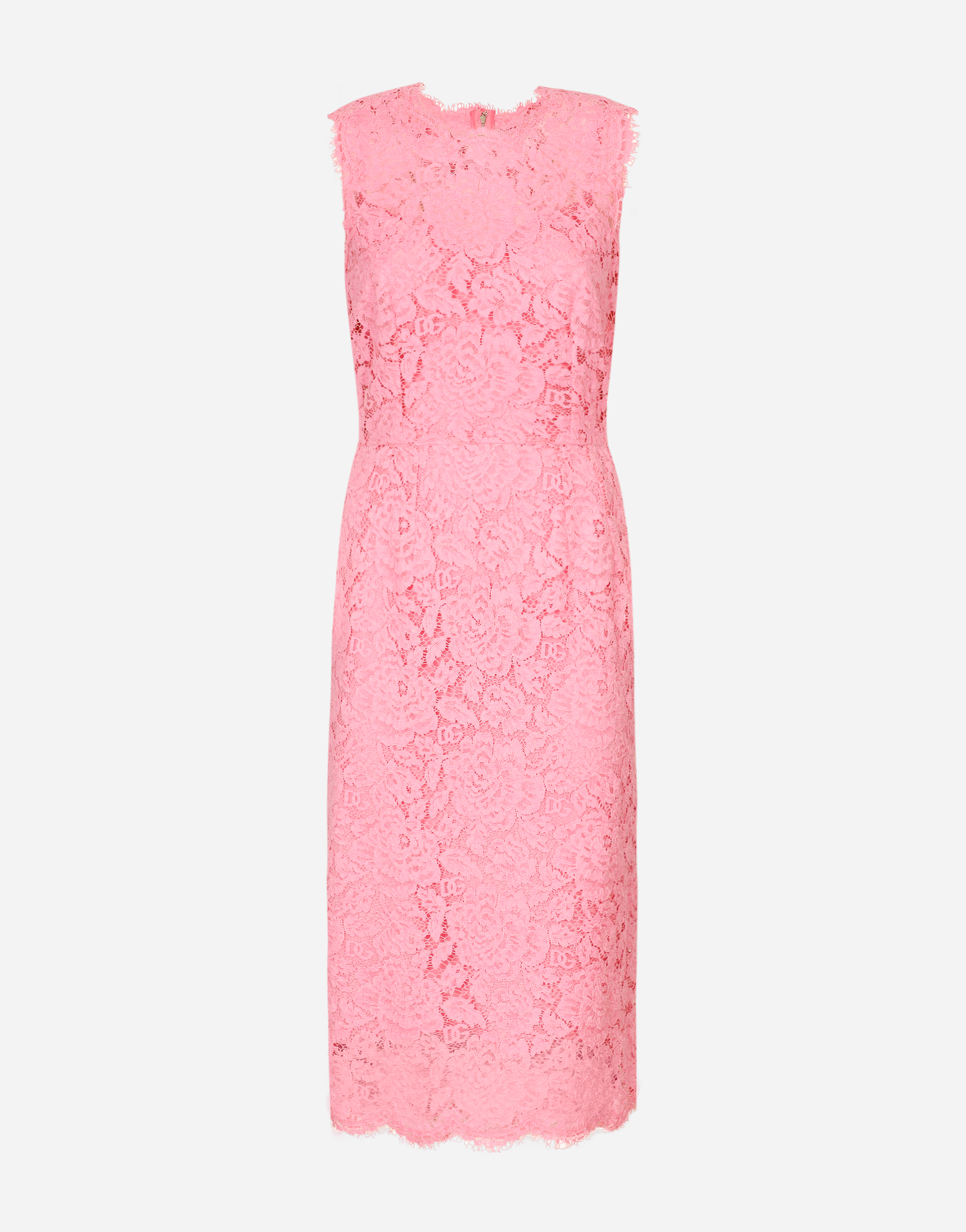 Shop Dolce & Gabbana Branded Stretch Lace Calf-length Dress In Pink