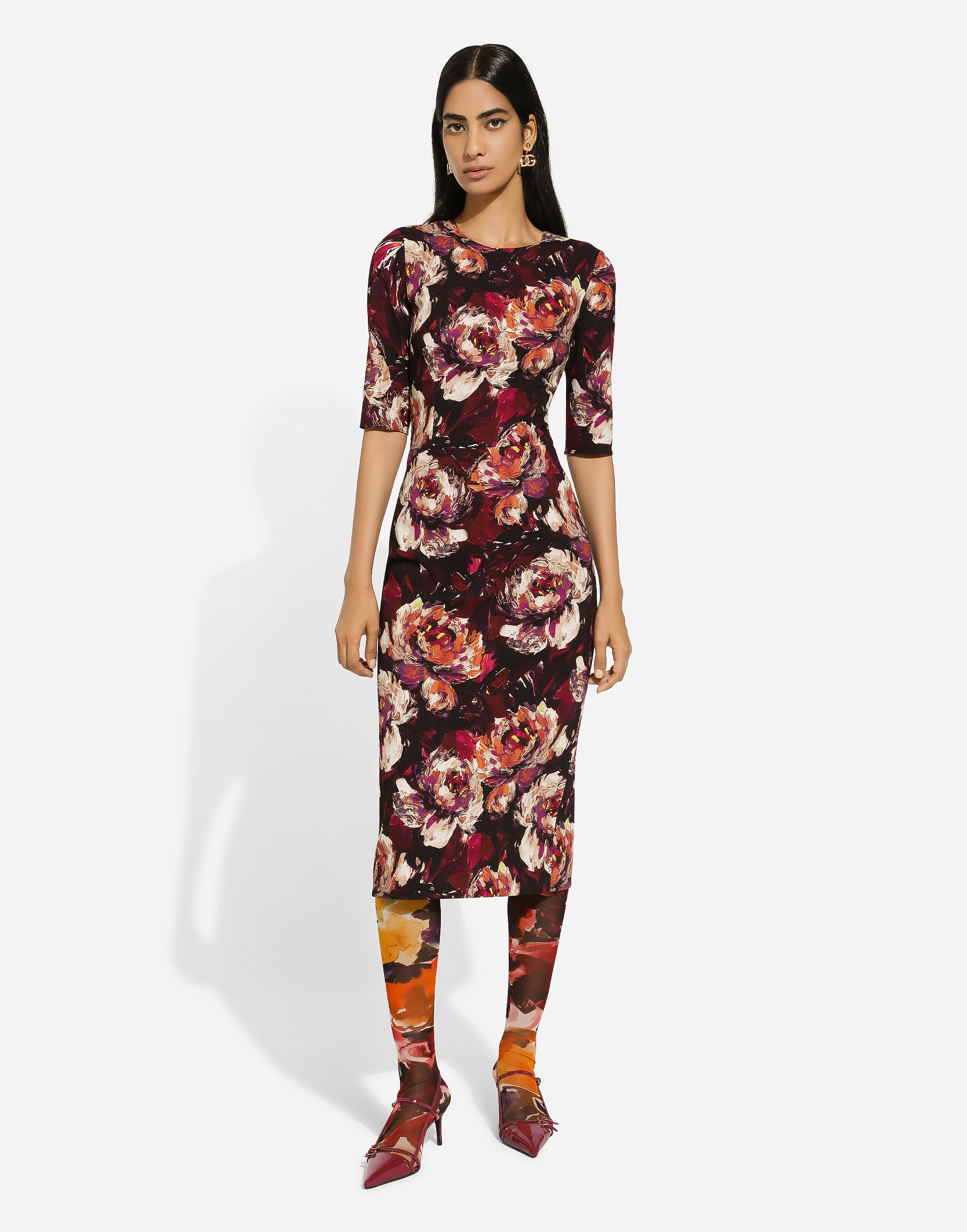 Shop Dolce & Gabbana Cady Sheath Dress With Peony Print In プリント