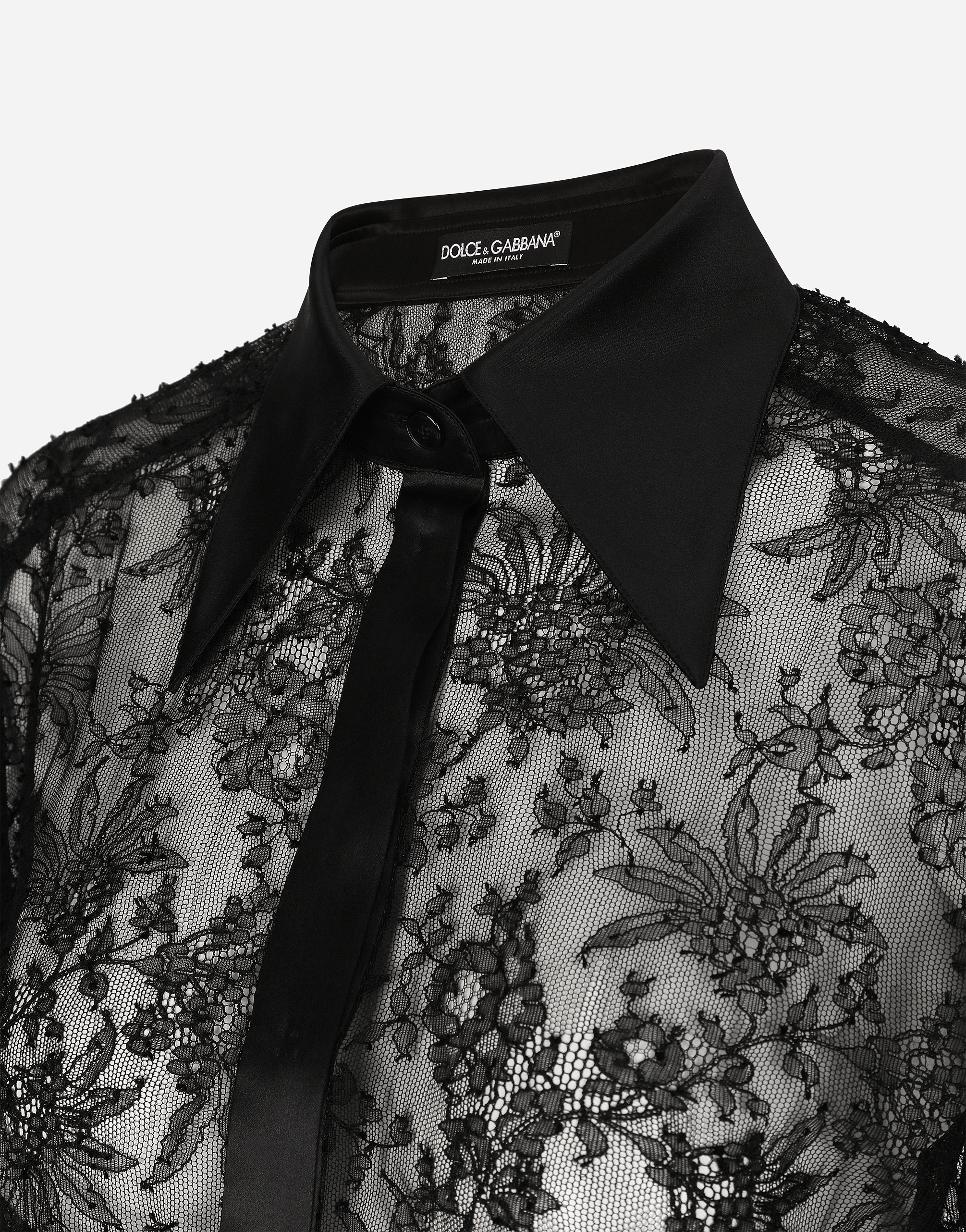 Chantilly lace shirt with satin details