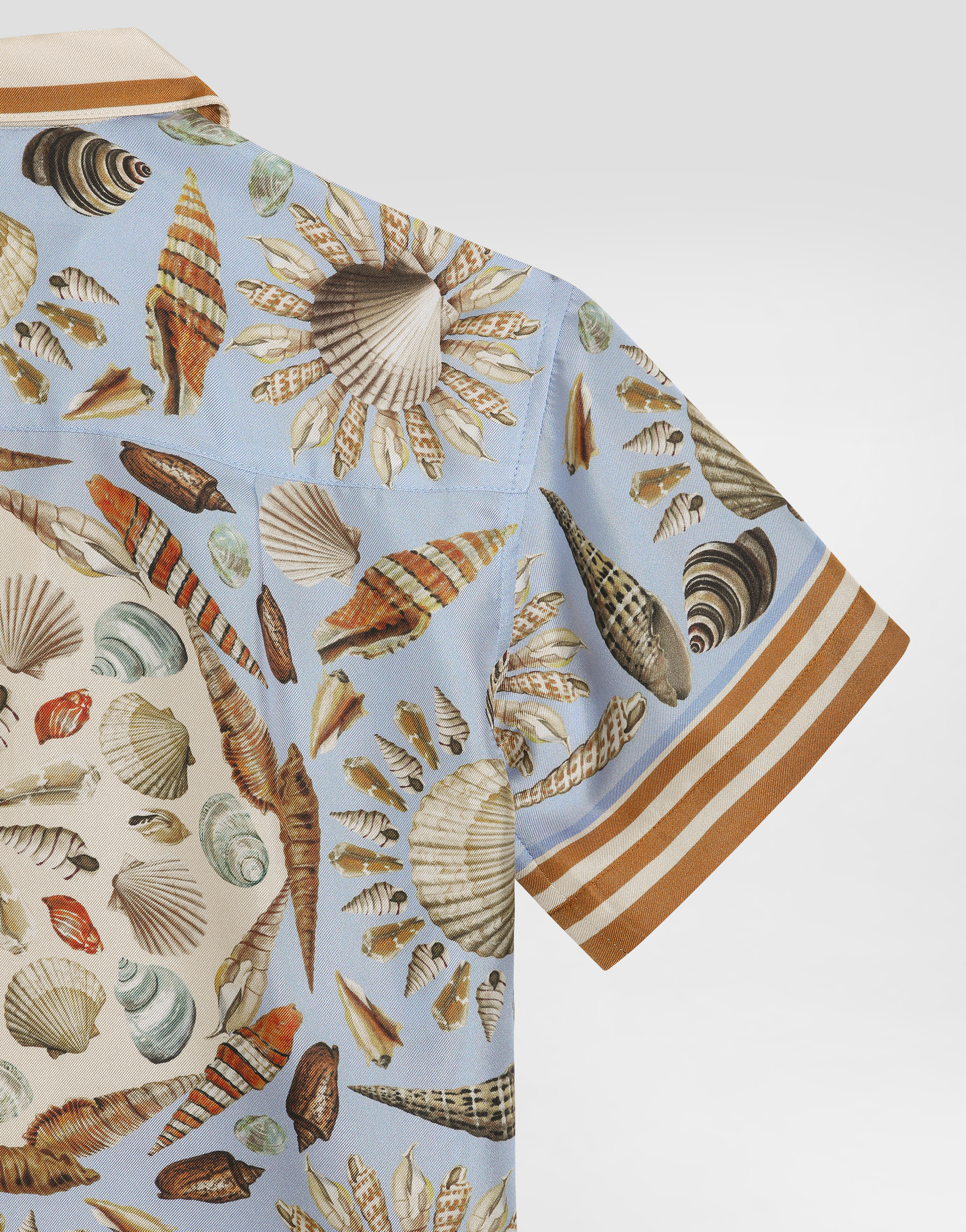 Shell-print short-sleeved twill shirt