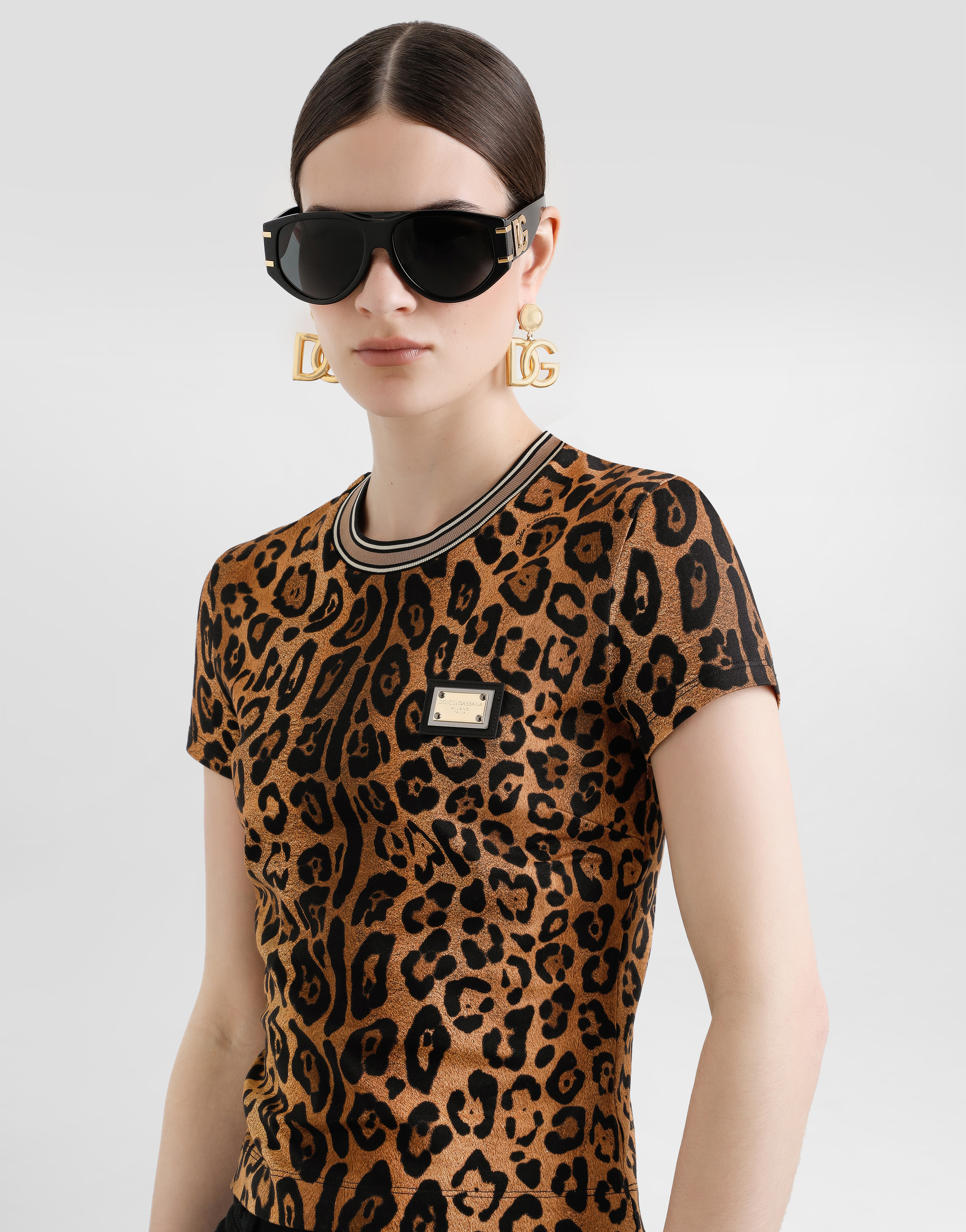 Short-sleeved leopard-print Crespo T-shirt