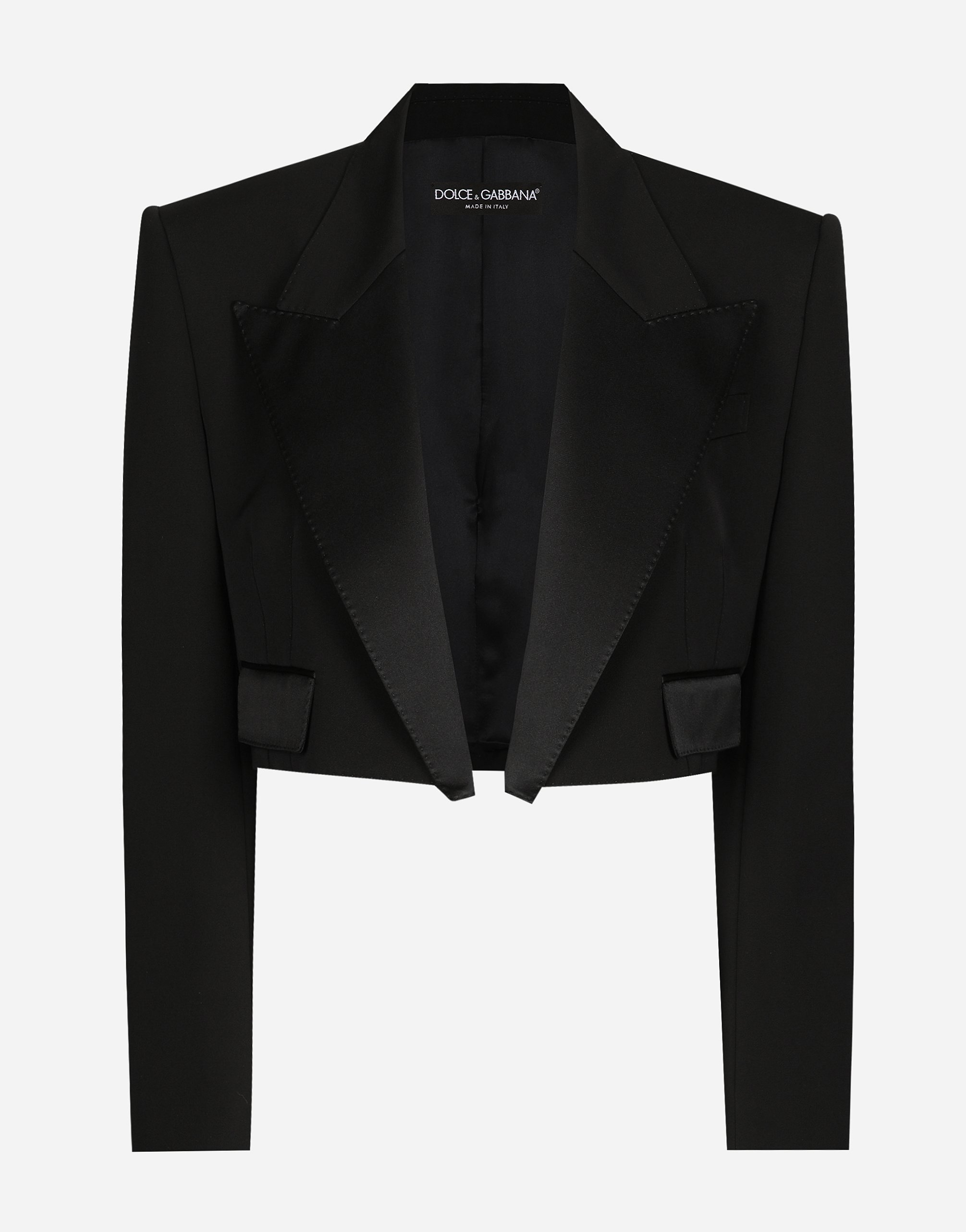 Dolce & Gabbana Short Wool Gabardine Tuxedo Jacket - Woman Blazers Black Wool