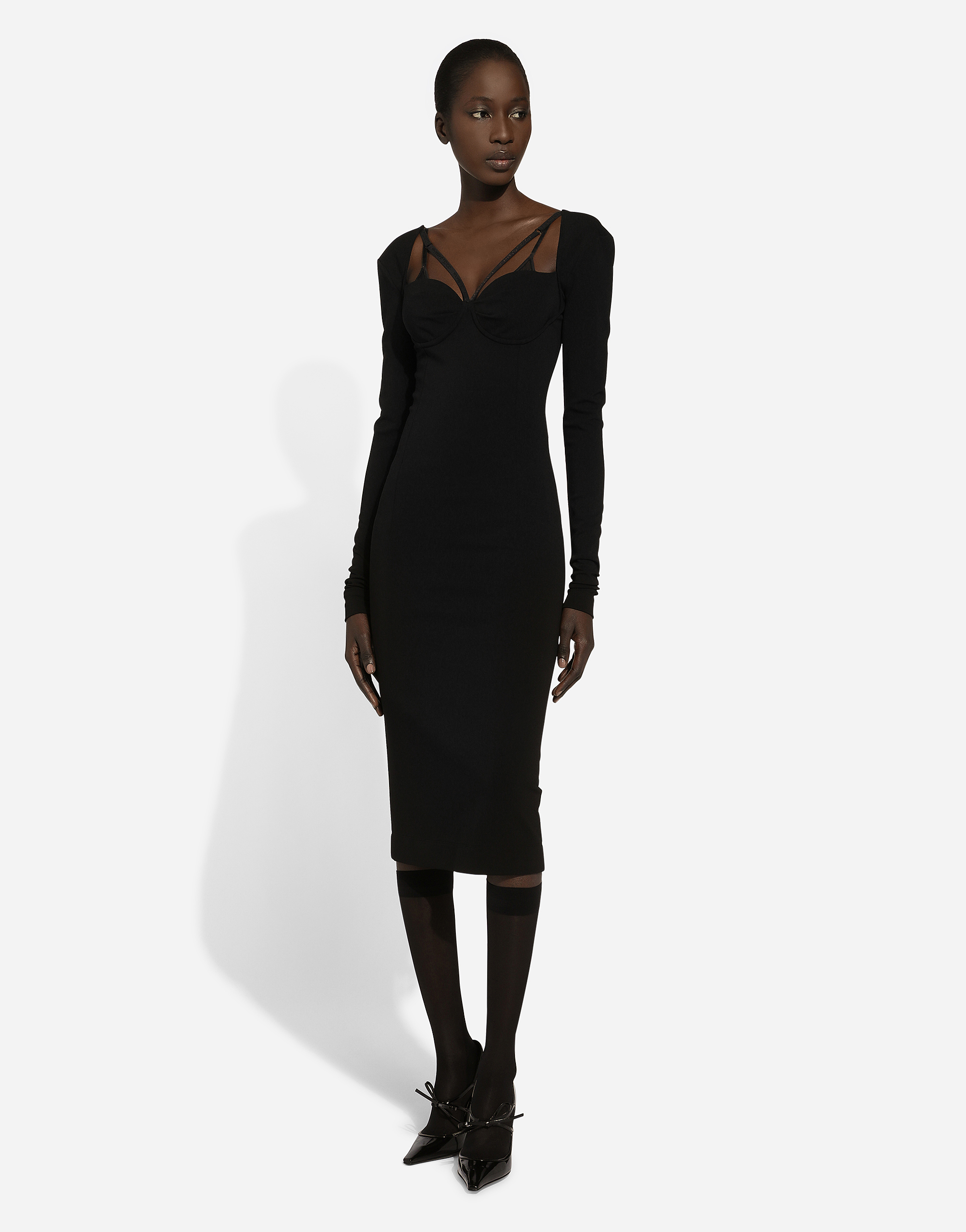 Dolce & Gabbana Jersey Milano Rib Calf-length Dress In ブラック