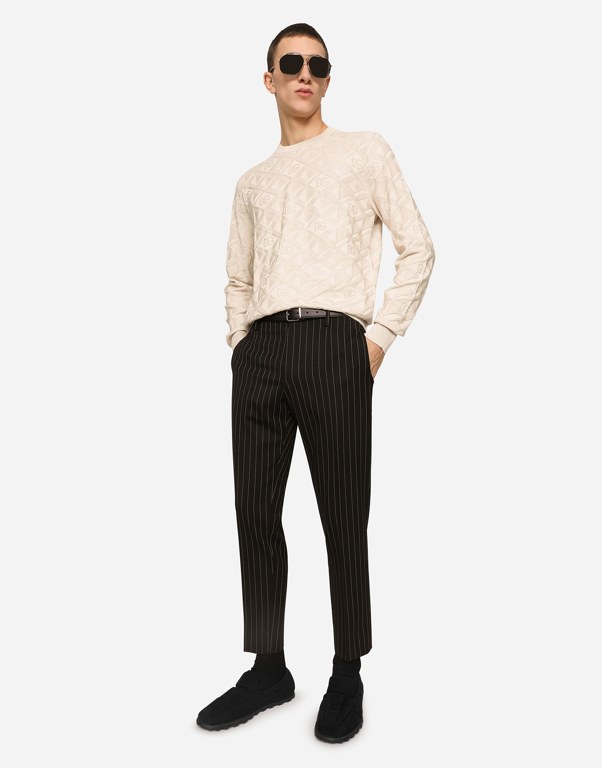 DOLCE & GABBANA PINSTRIPE STRETCH WOOL PANTS