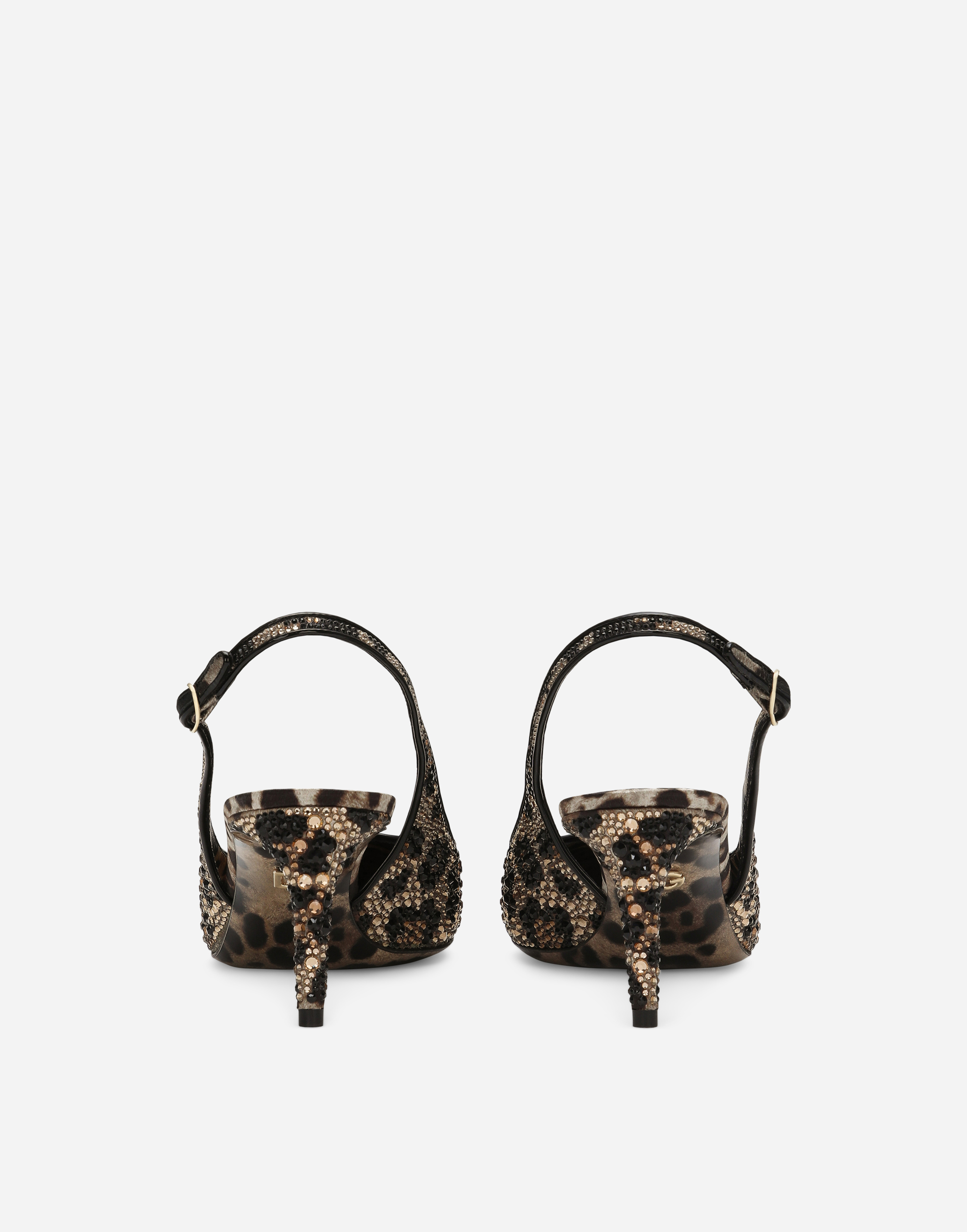 Dolce & Gabbana Satin Slingbacks With Fusible Rhinestones In Animal Print