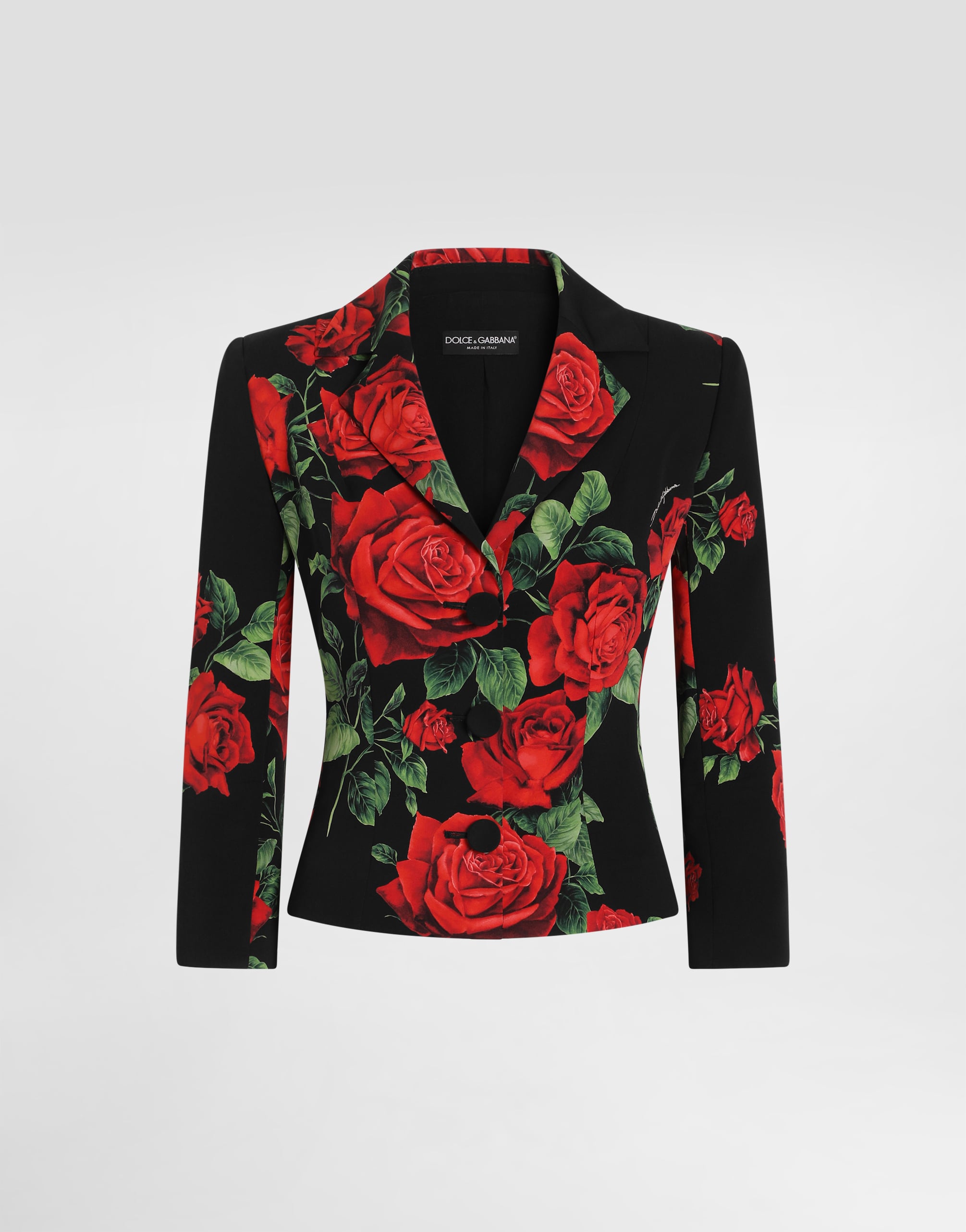Rose-print charmeuse single-breasted jacket in Multicolor for