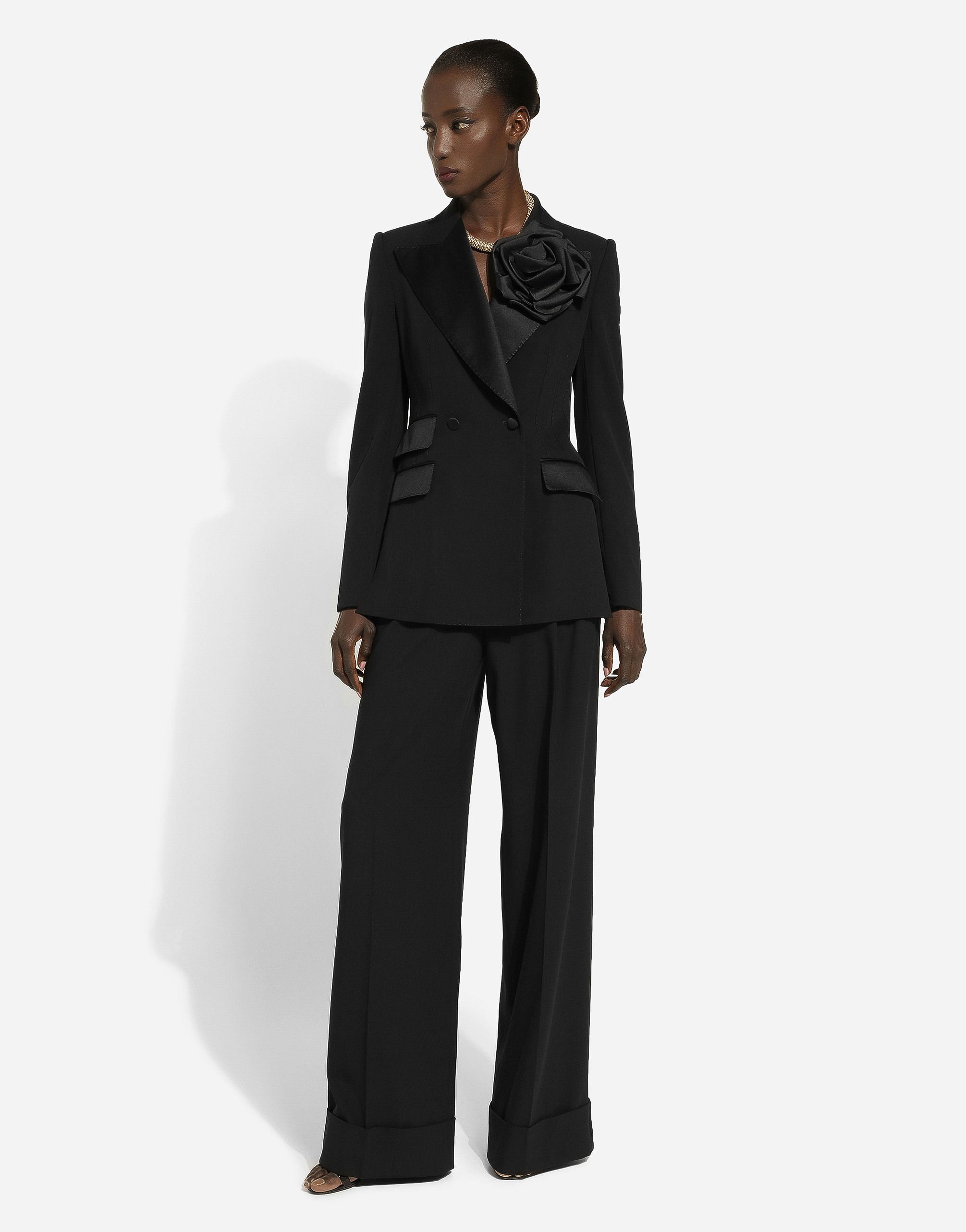 Dolce & Gabbana Wool Tuxedo Jacket With Floral Applique Detail In Black