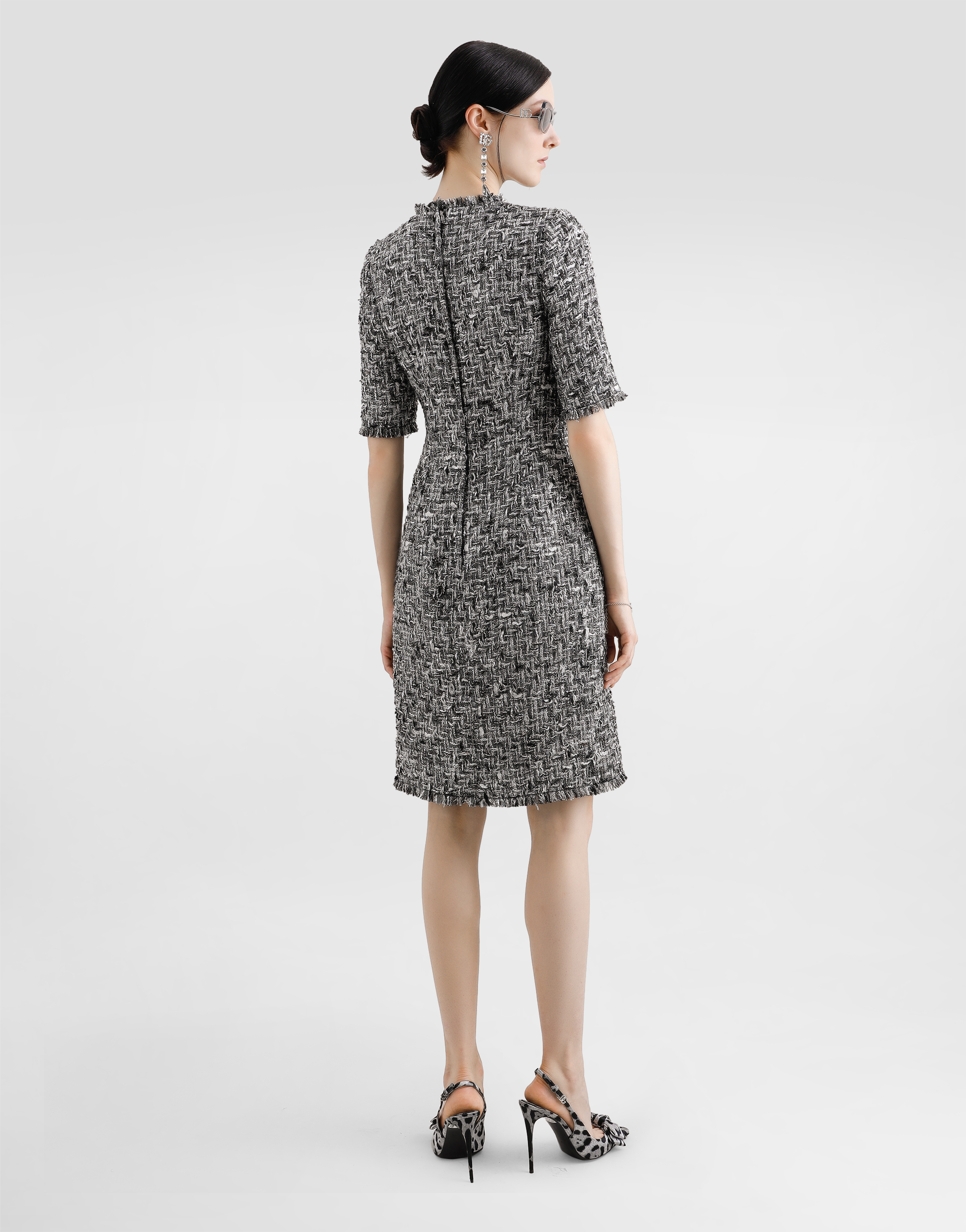 DOLCE & GABBANA RASCHEL TWEED MIDI DRESS WITH SHORT SLEEVES
