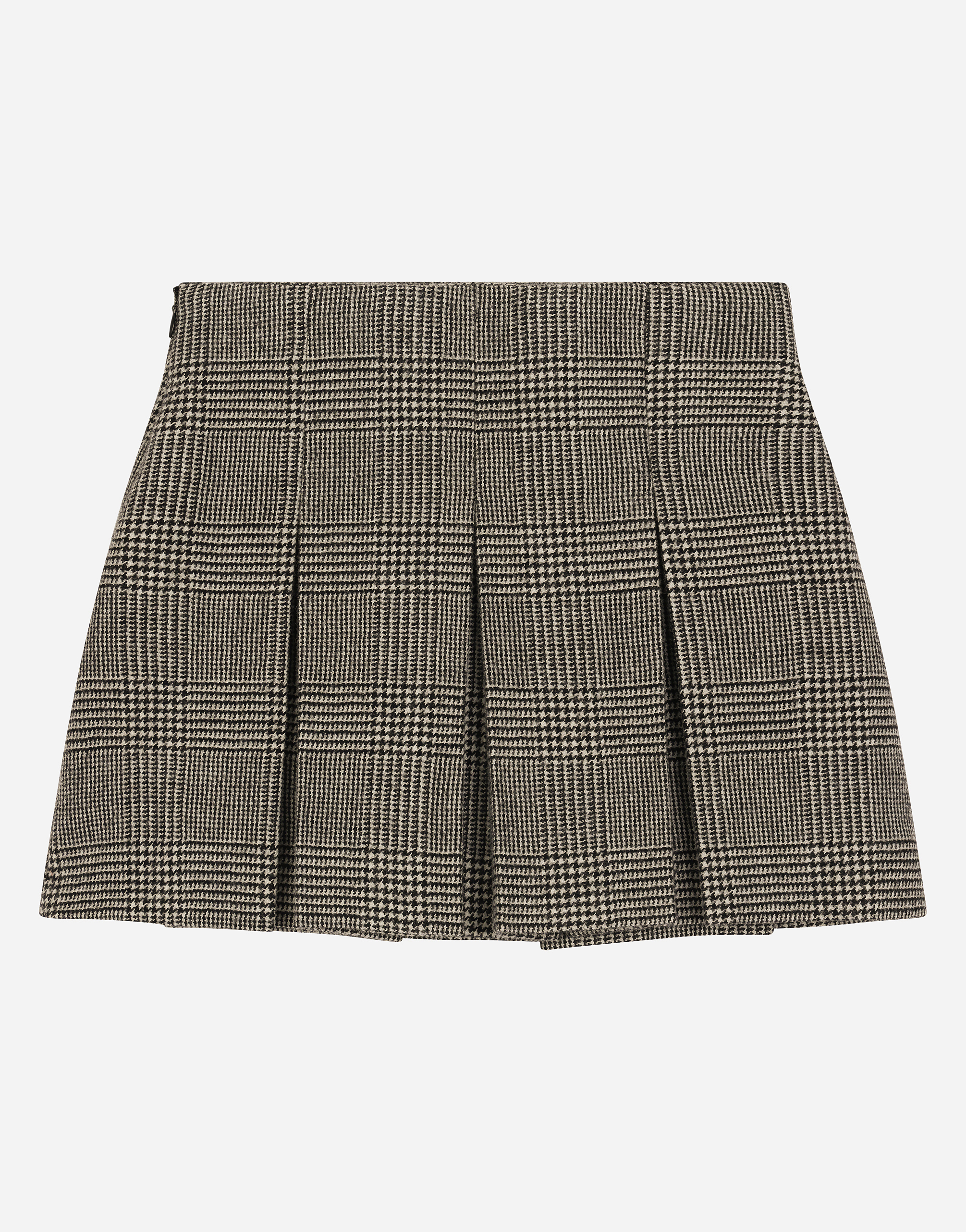 Dolce & Gabbana Wool-blend Glen Plaid Skirt With Dg Logo In Multicolor