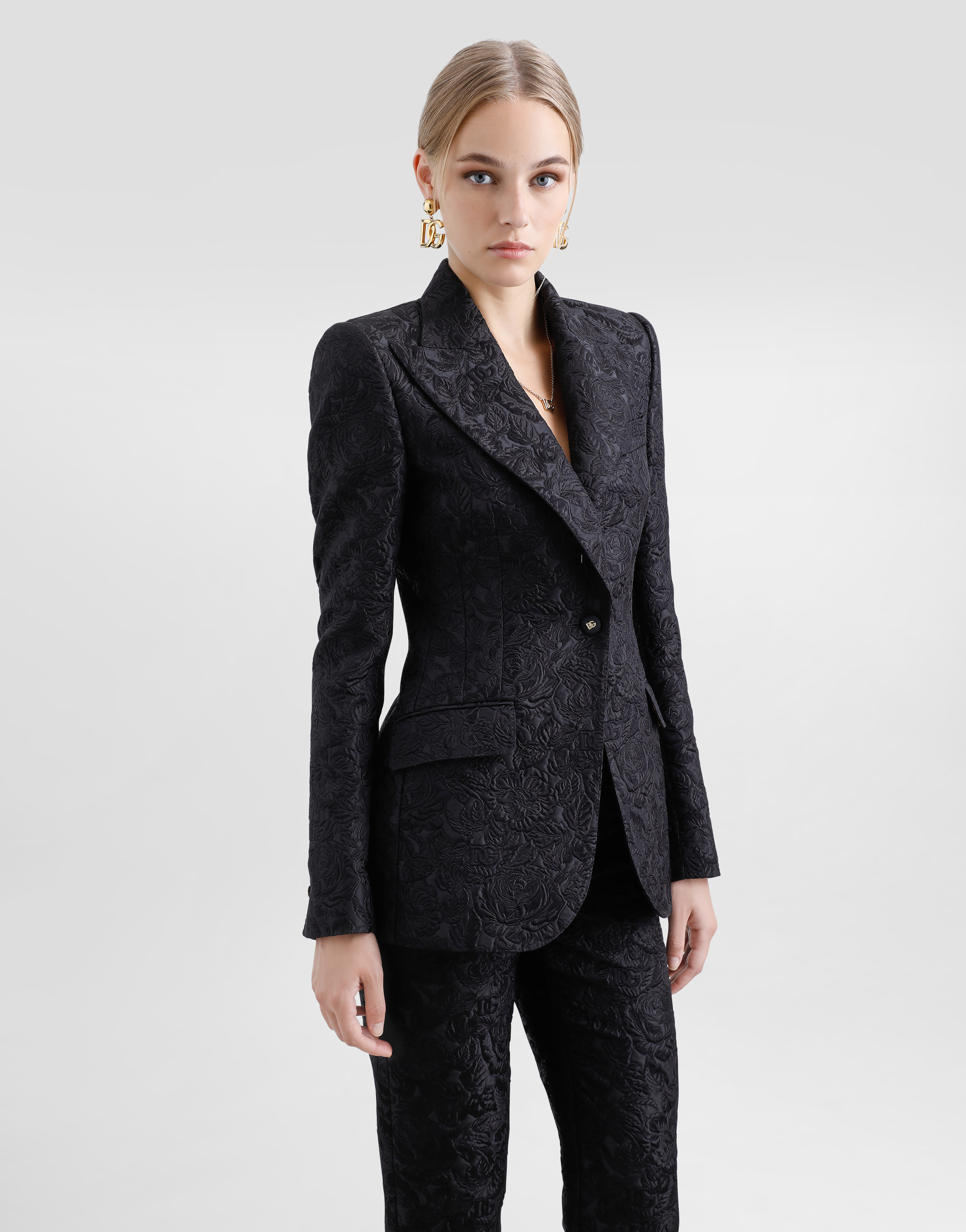 DOLCE & GABBANA SINGLE-BREASTED FLORAL QUILTED JACQUARD TURLINGTON JACKET